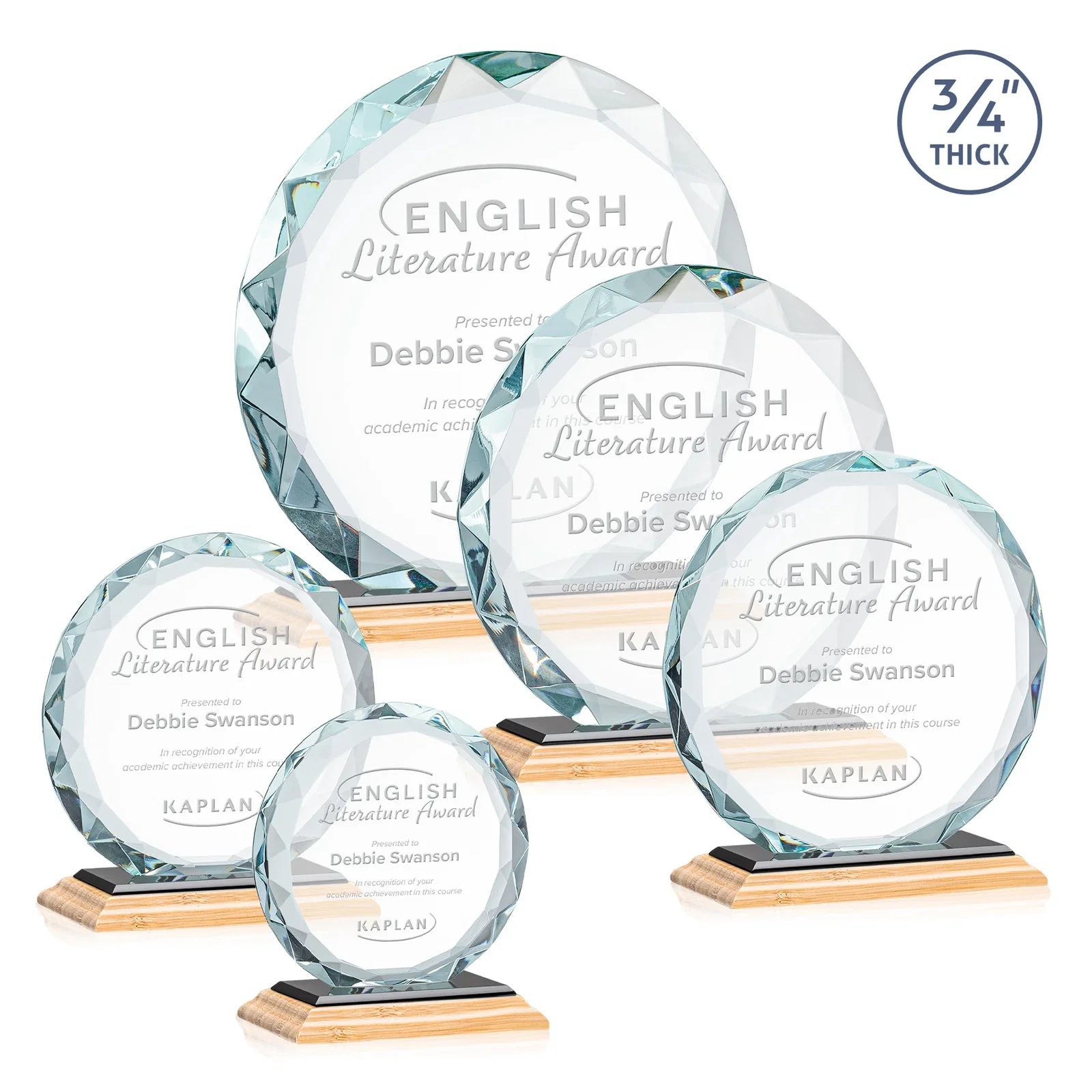 Custom Starfire Crystal Award With Gemstone Facets on a Wood or Crystal Base, with your logo for company anniversary events