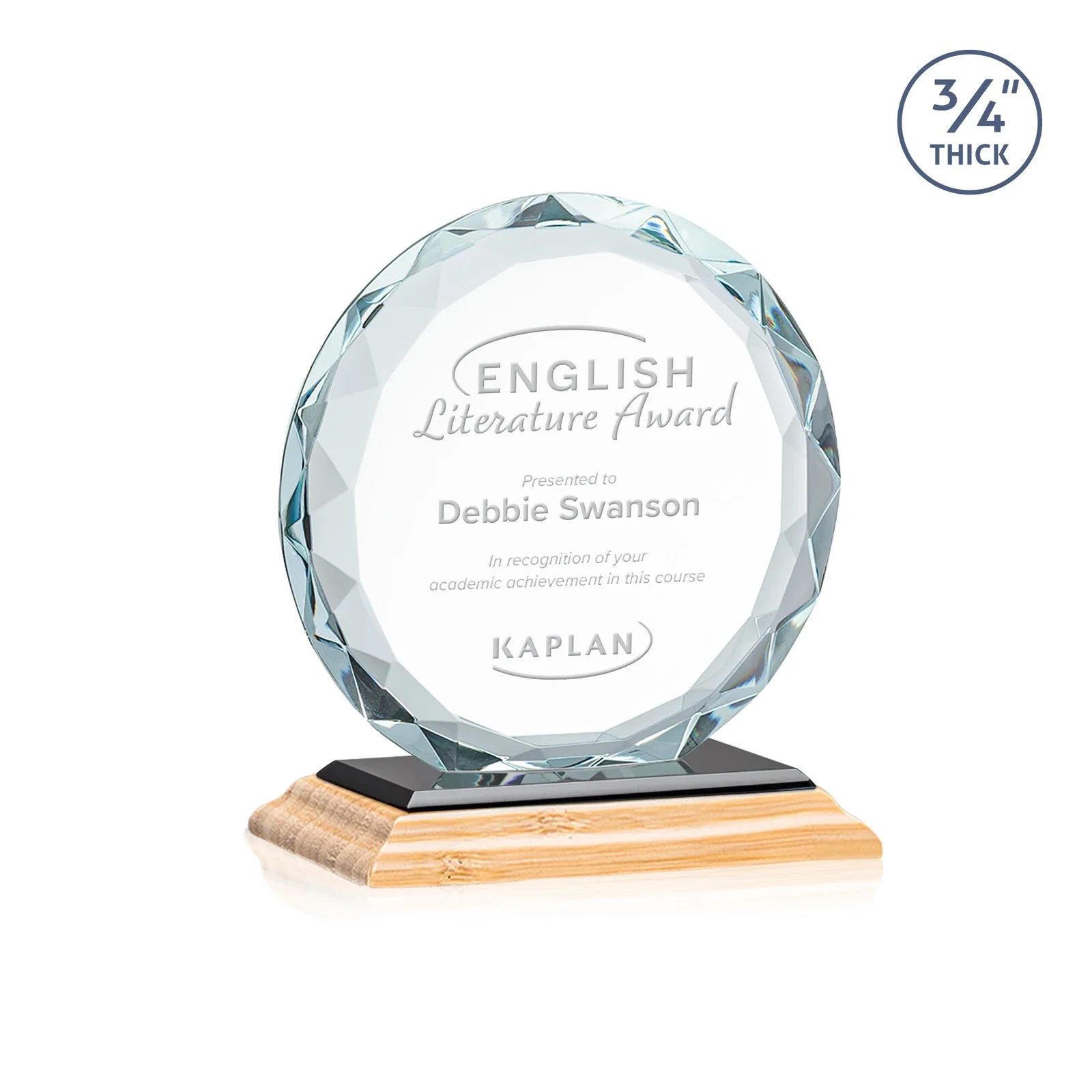 Personalized Starfire Crystal Award With Gemstone Facets on a Wood or Crystal Base, with your logo for employee recognition