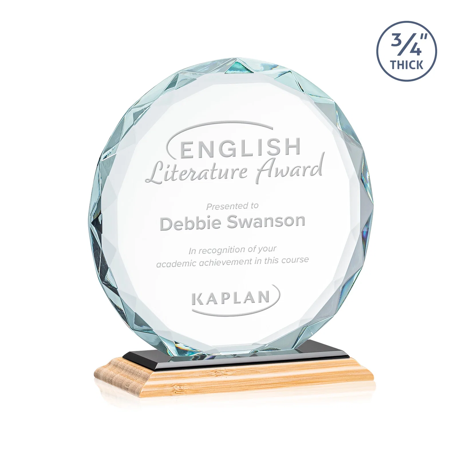 Personalized Starfire Crystal Award With Gemstone Facets on a Wood or Crystal Base, with your logo for service anniversary gifts
