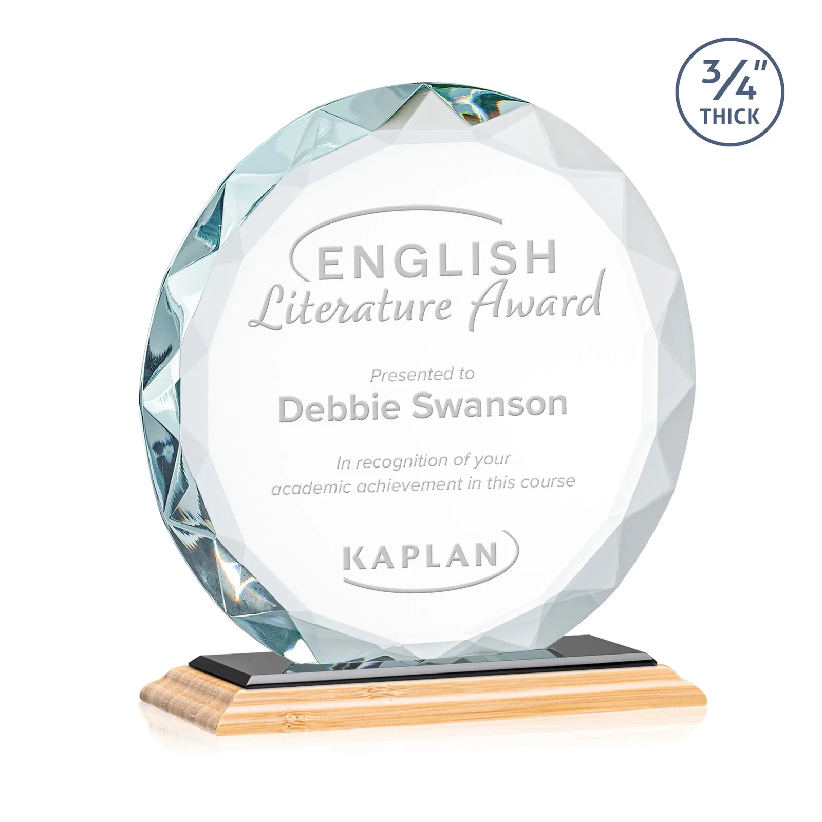 Personalized Starfire Crystal Award With Gemstone Facets on a Wood or Crystal Base, with your logo for sales achievement awards