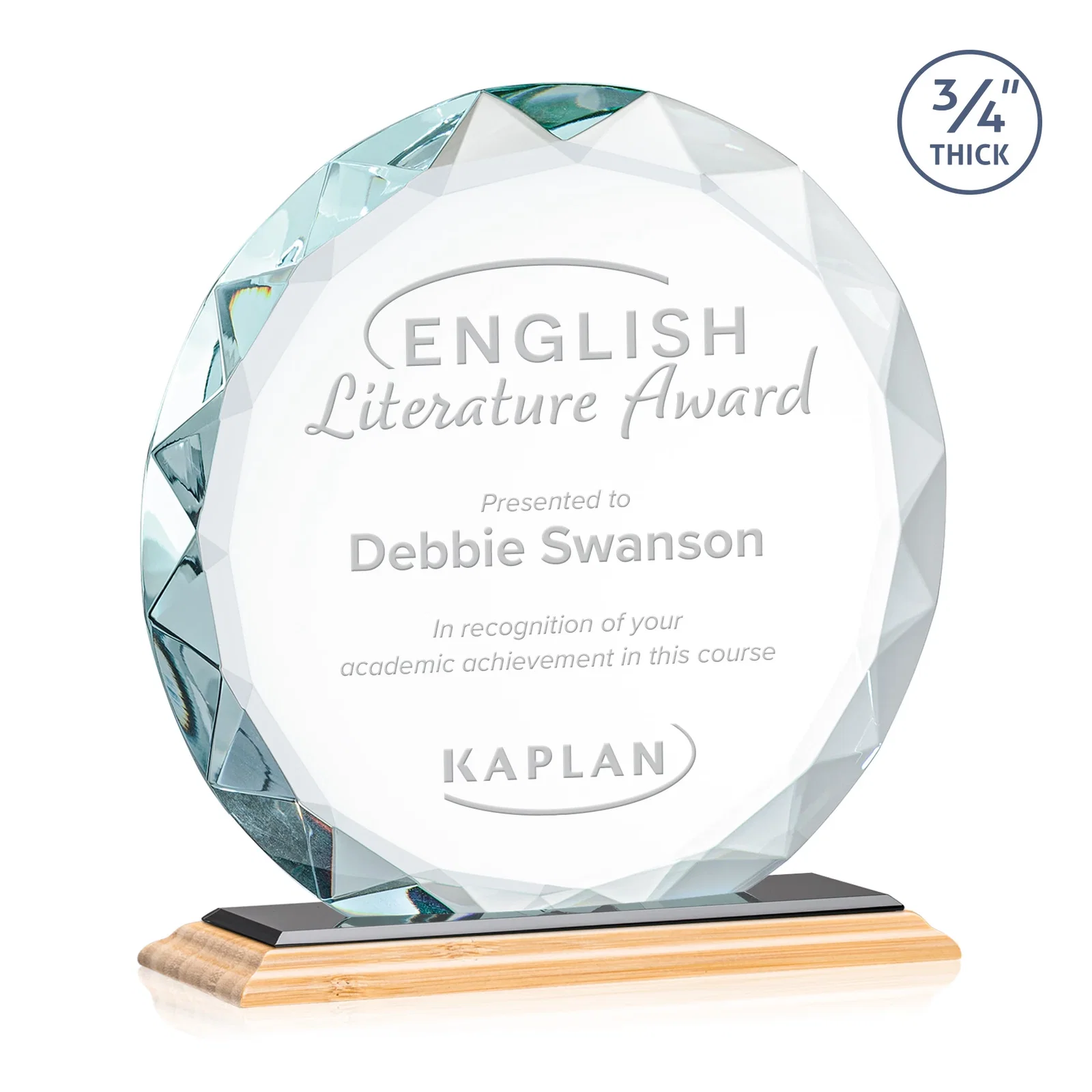 Personalized Starfire Crystal Award With Gemstone Facets on a Wood or Crystal Base, with your logo for retirement presentations