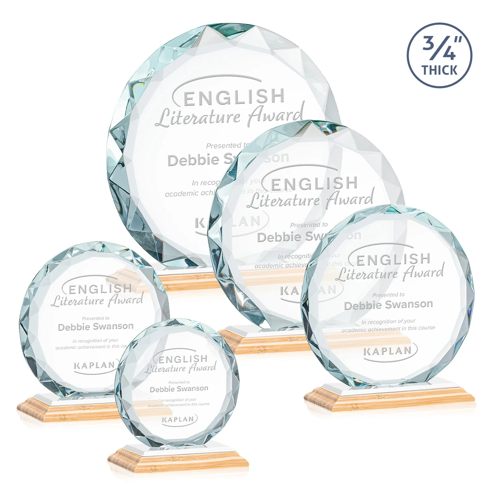 Personalized Starfire Crystal Award With Gemstone Facets on a Wood or Crystal Base, with your logo for team milestone celebrations