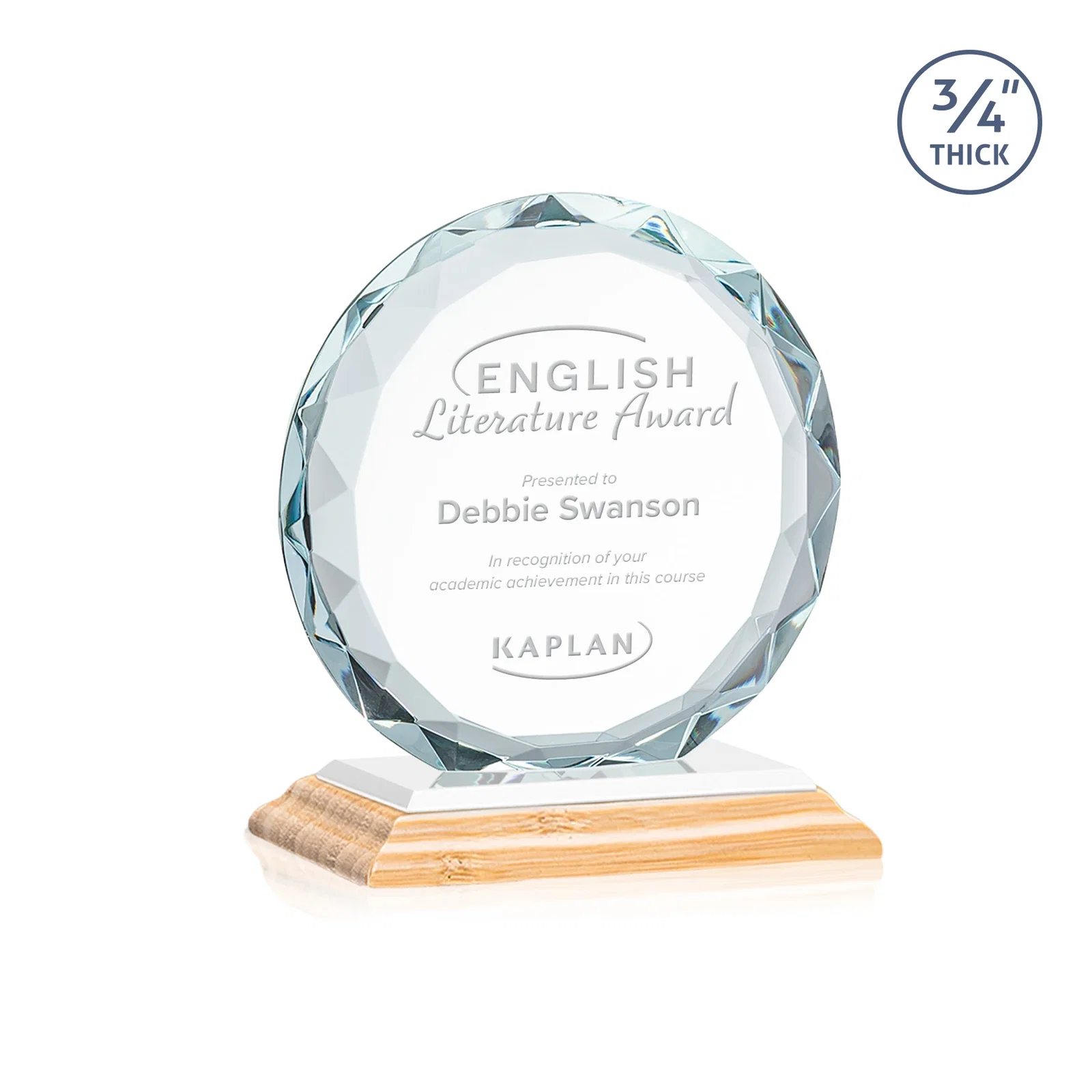 Personalized Starfire Crystal Award With Gemstone Facets on a Wood or Crystal Base, with your logo for donor appreciation