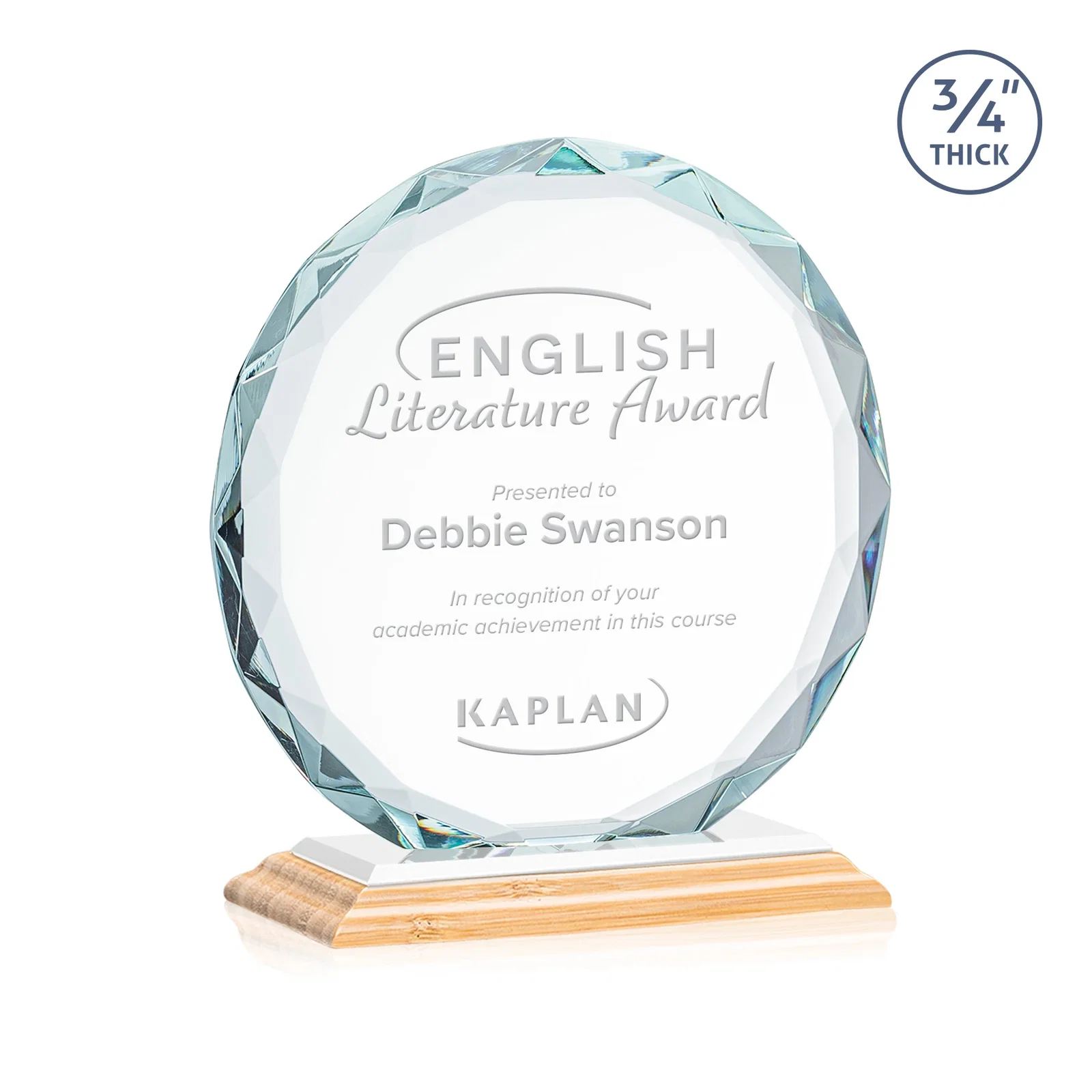 Personalized Starfire Crystal Award With Gemstone Facets on a Wood or Crystal Base, with your logo for safety achievement programs