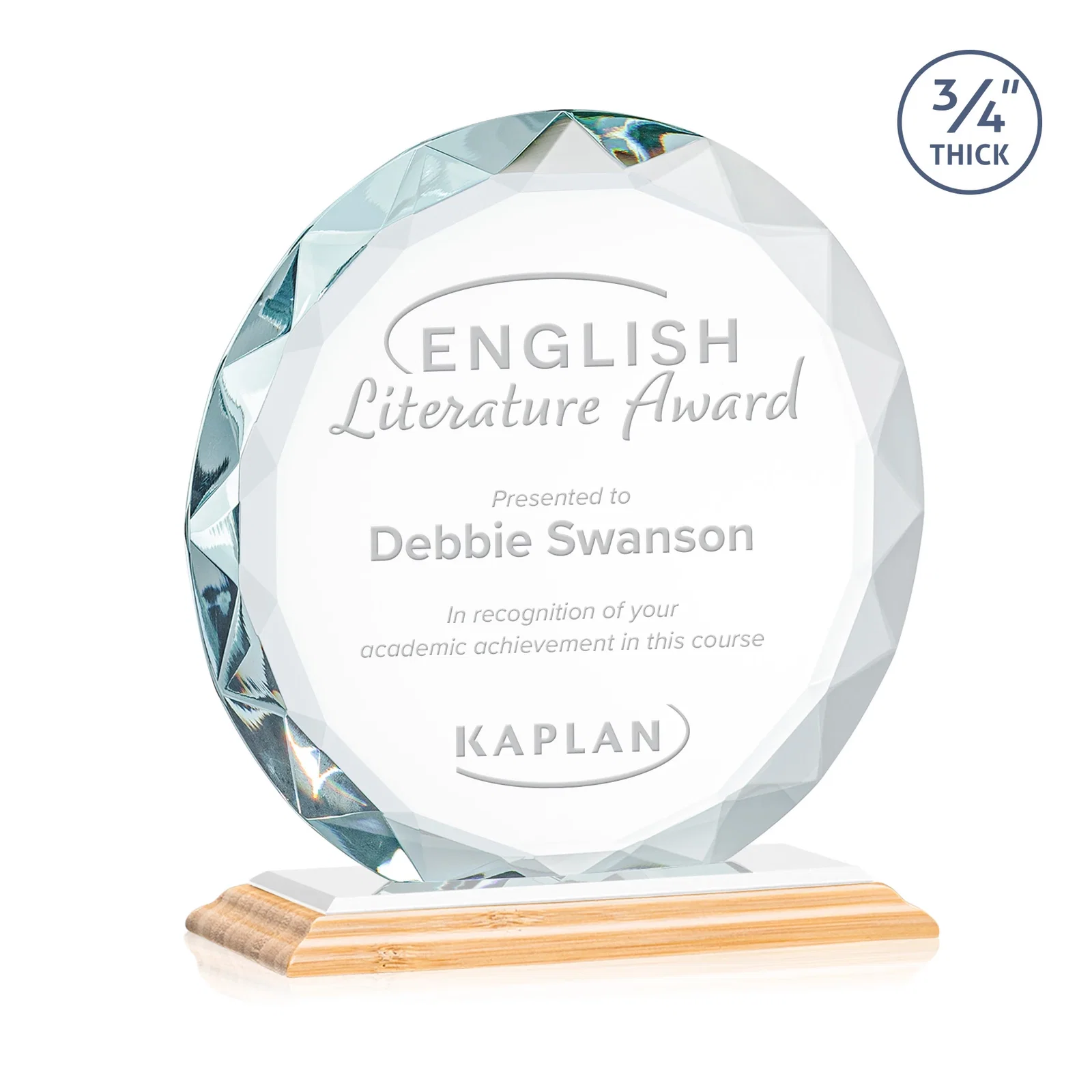 Personalized Starfire Crystal Award With Gemstone Facets on a Wood or Crystal Base, with your logo for volunteer appreciation