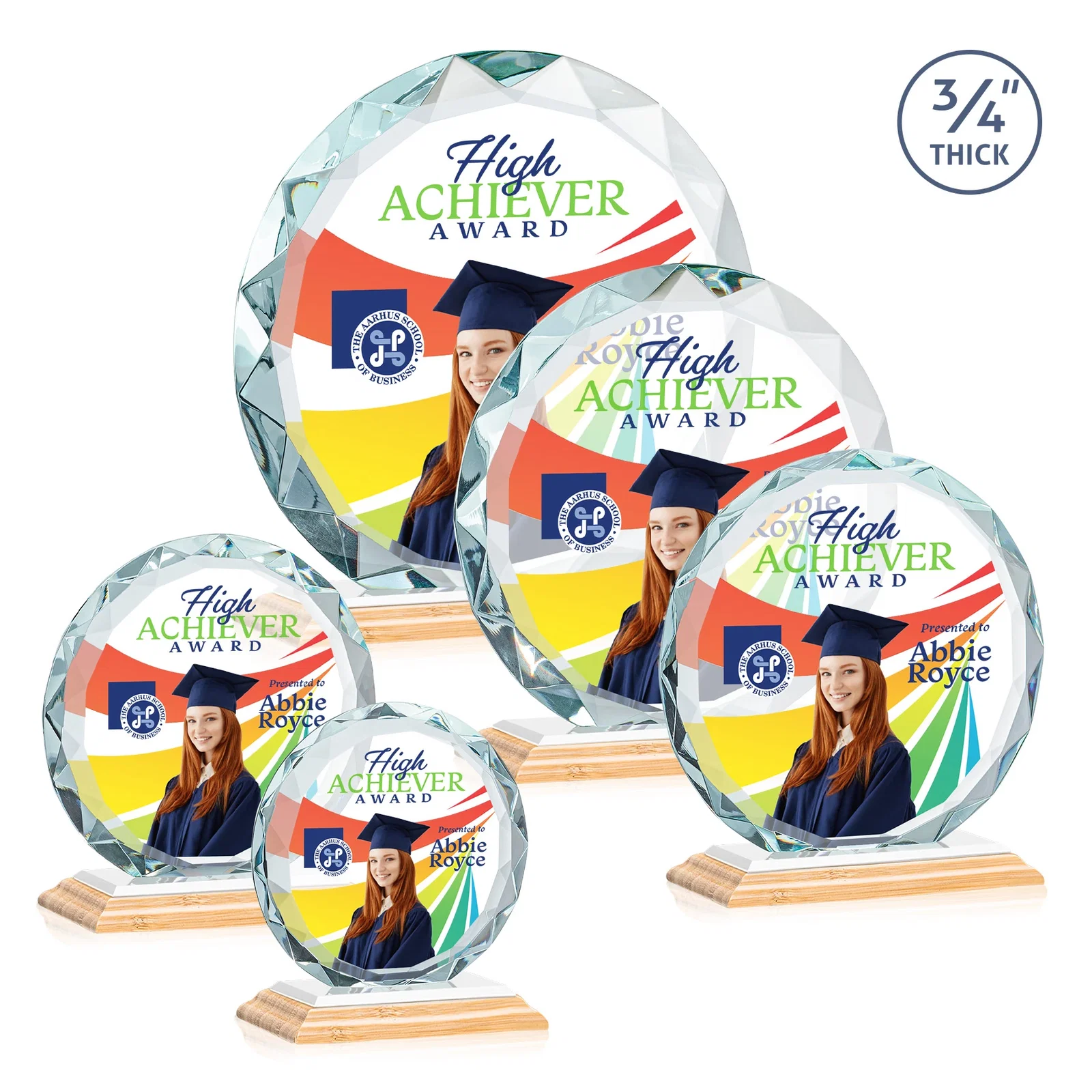 Promotional Starfire Crystal Award With Gemstone Facets on a Wood or Crystal Base, with your logo for team milestone celebrations