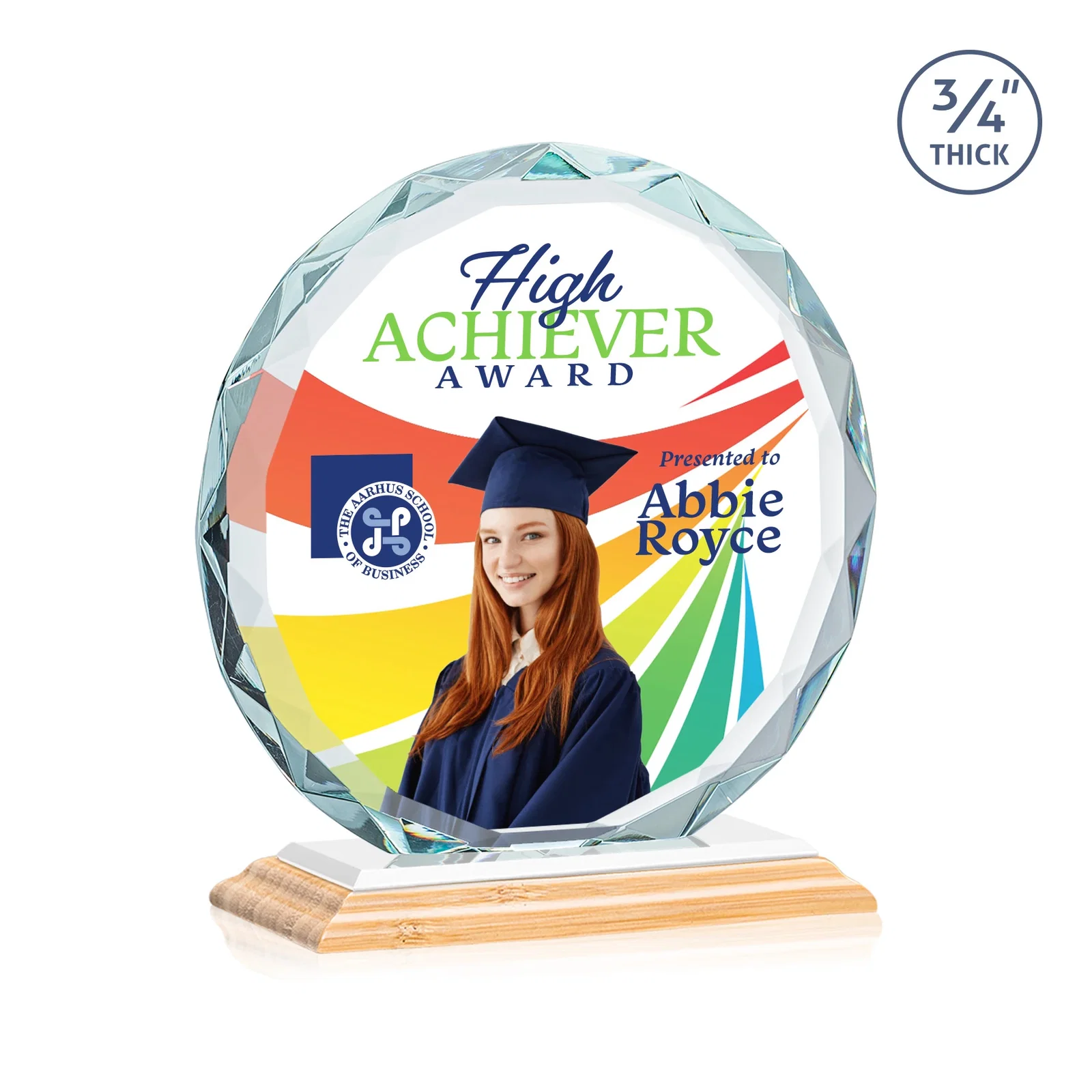 Promotional Starfire Crystal Award With Gemstone Facets on a Wood or Crystal Base, with your logo for safety achievement programs