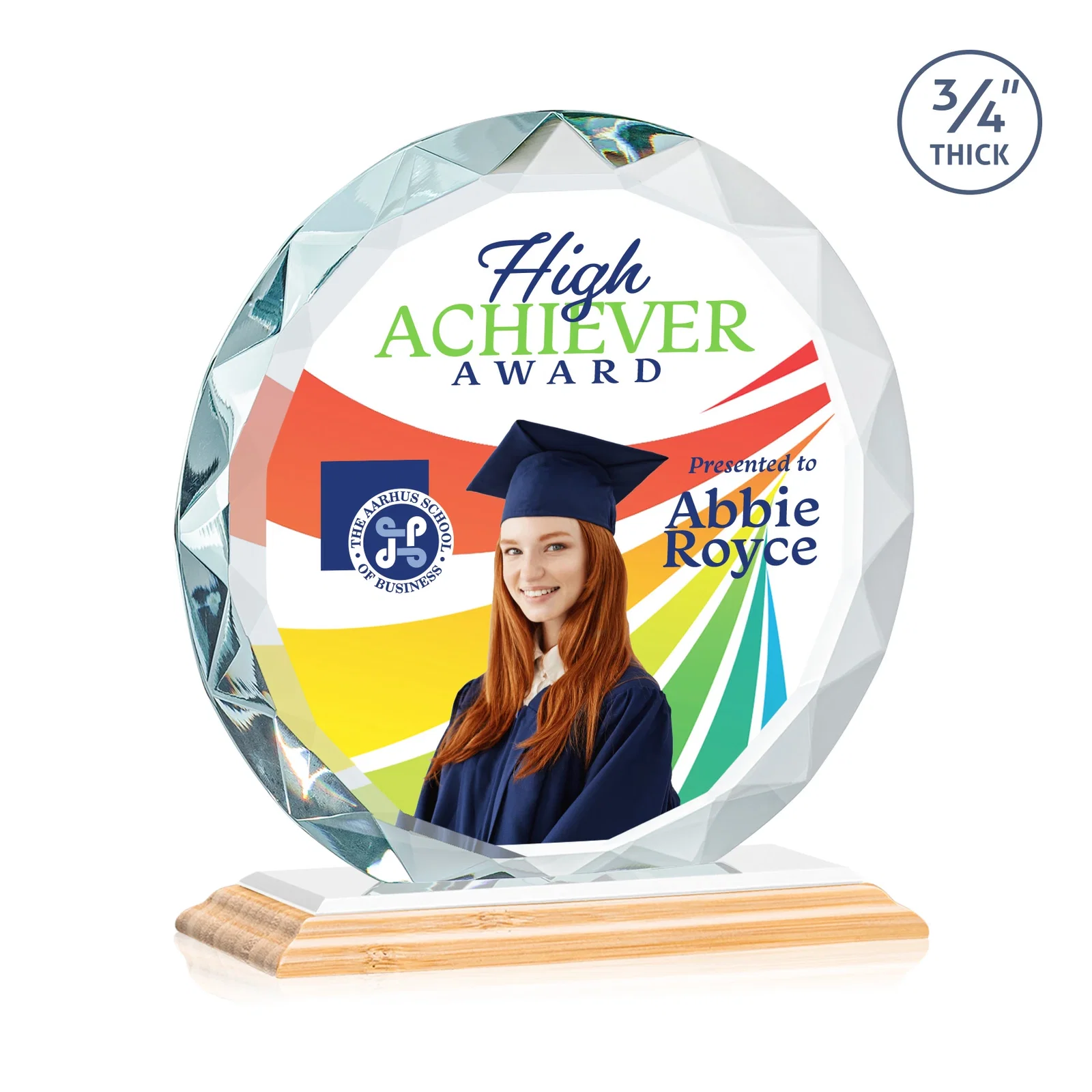 Promotional Starfire Crystal Award With Gemstone Facets on a Wood or Crystal Base, with your logo for volunteer appreciation