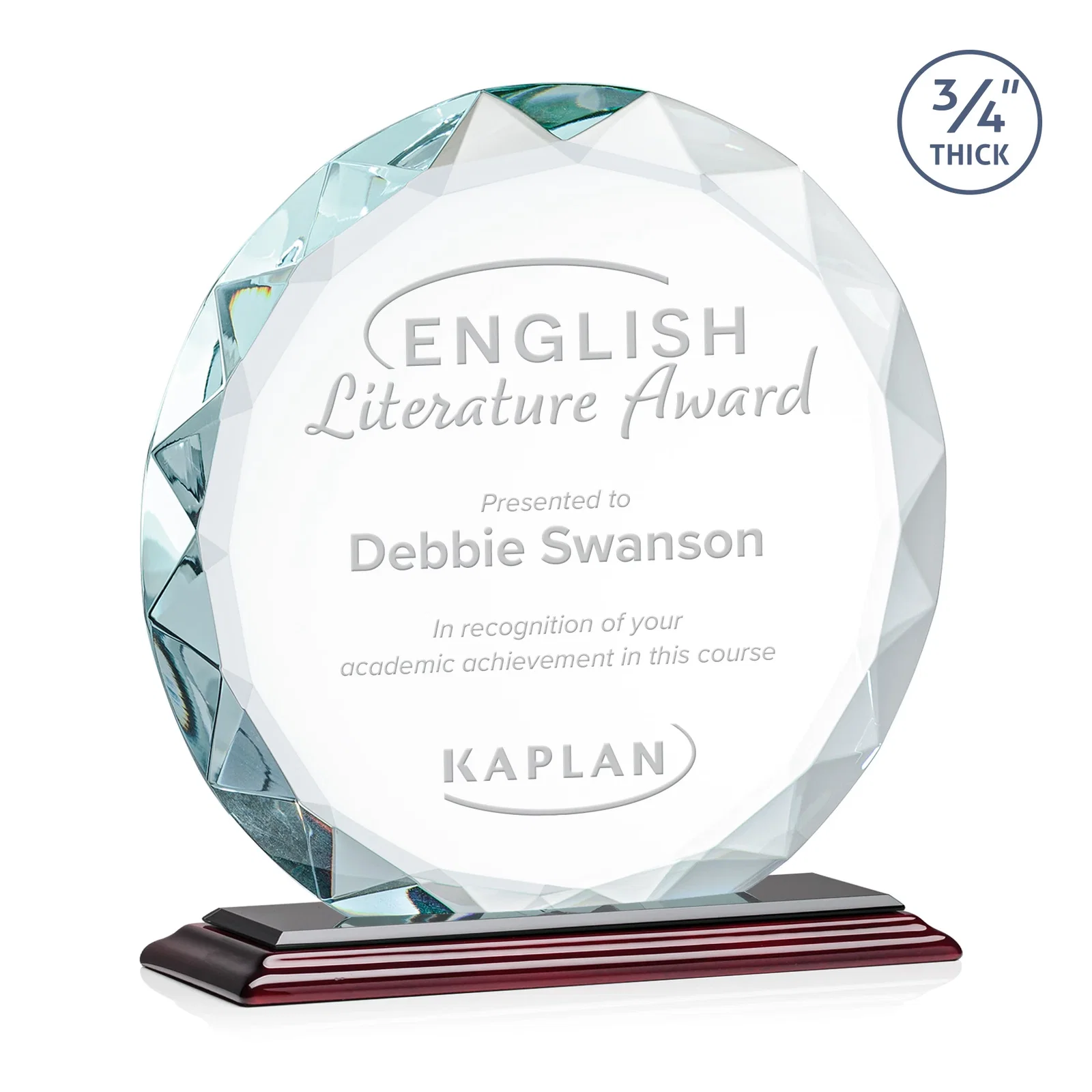 Personalized Starfire Crystal Award With Gemstone Facets on a Wood or Crystal Base for employee recognition