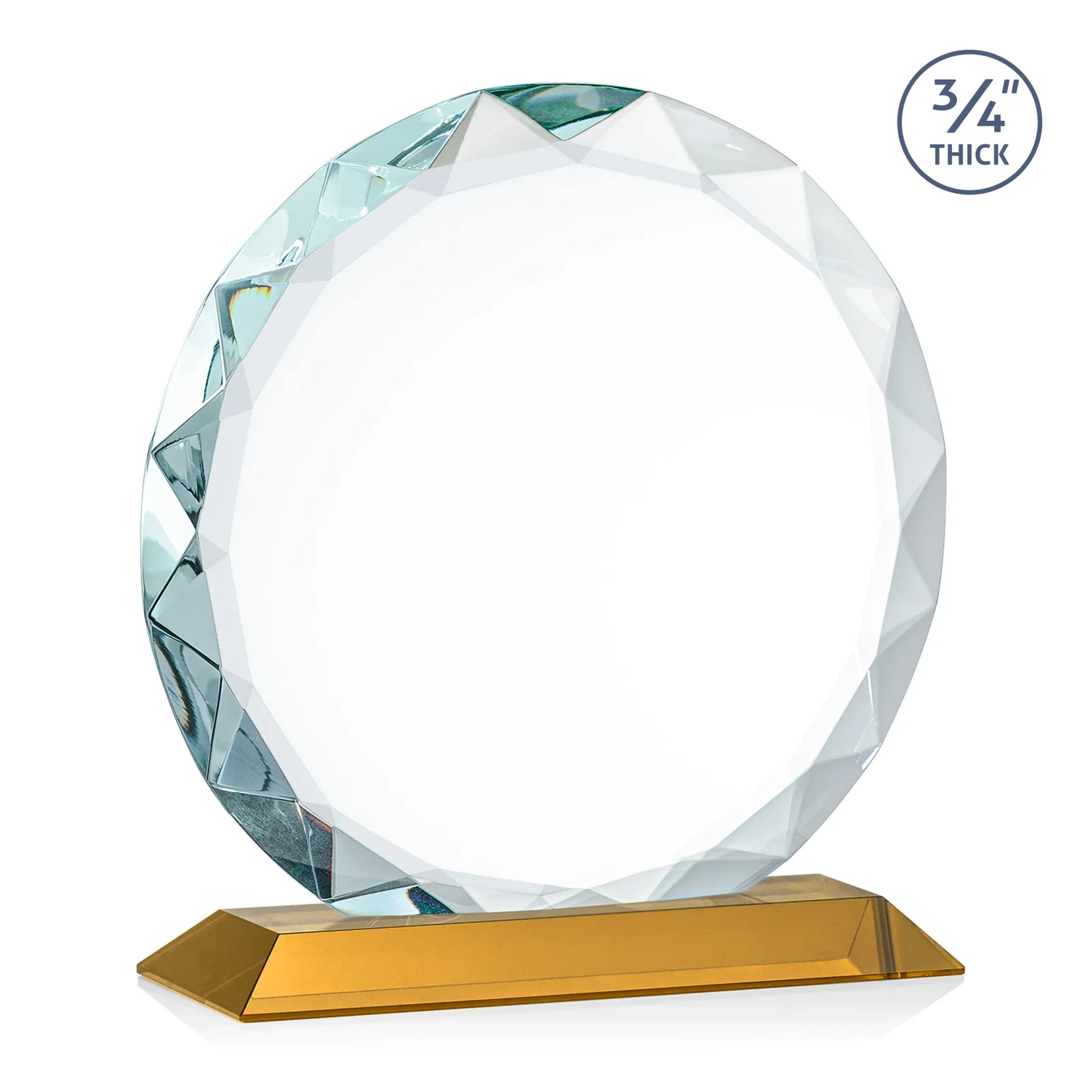 Custom printed Starfire Crystal Award With Gemstone Facets on a Wood or Crystal Base, with your logo for employee recognition