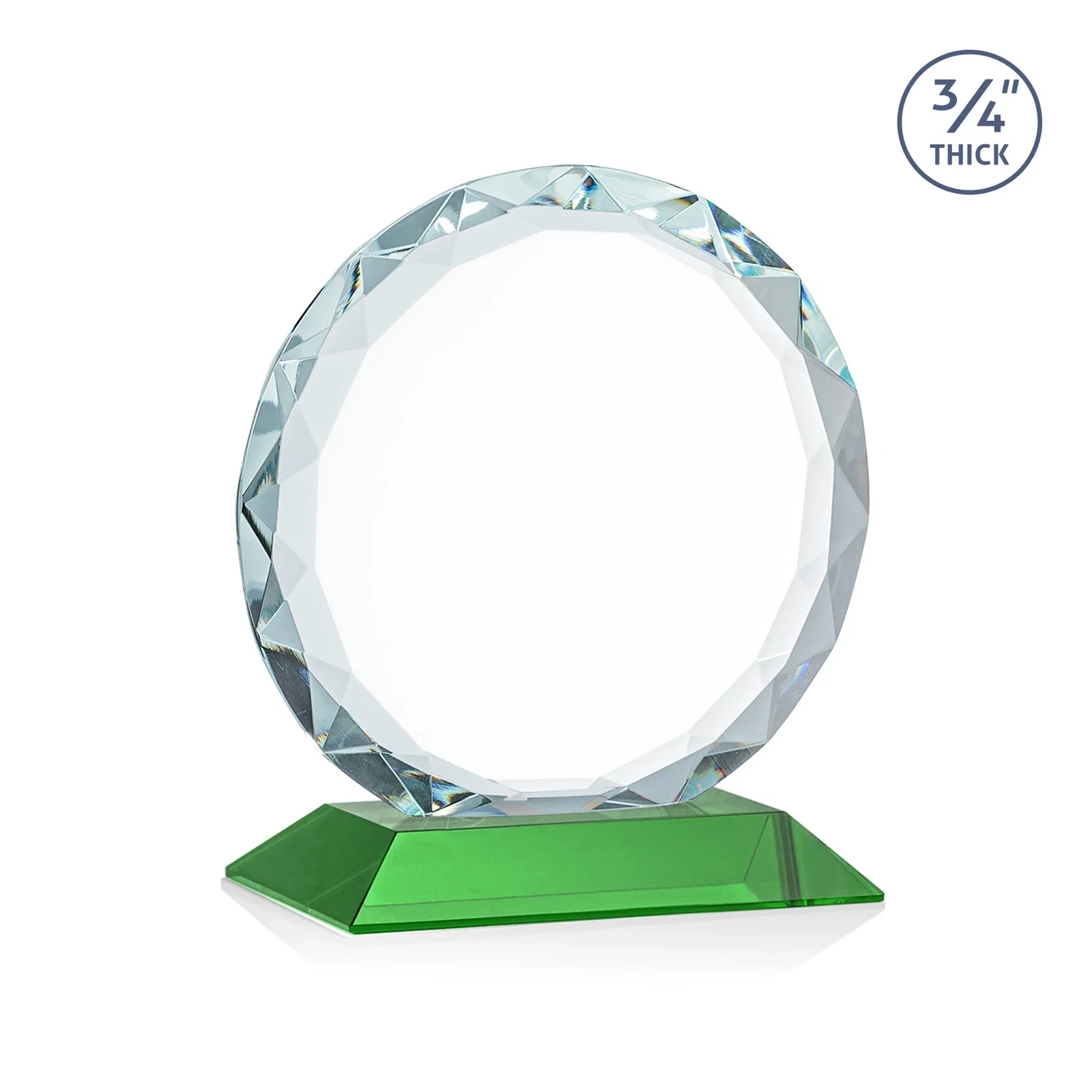 Custom printed Starfire Crystal Award With Gemstone Facets on a Wood or Crystal Base, with your logo for corporate award ceremonies