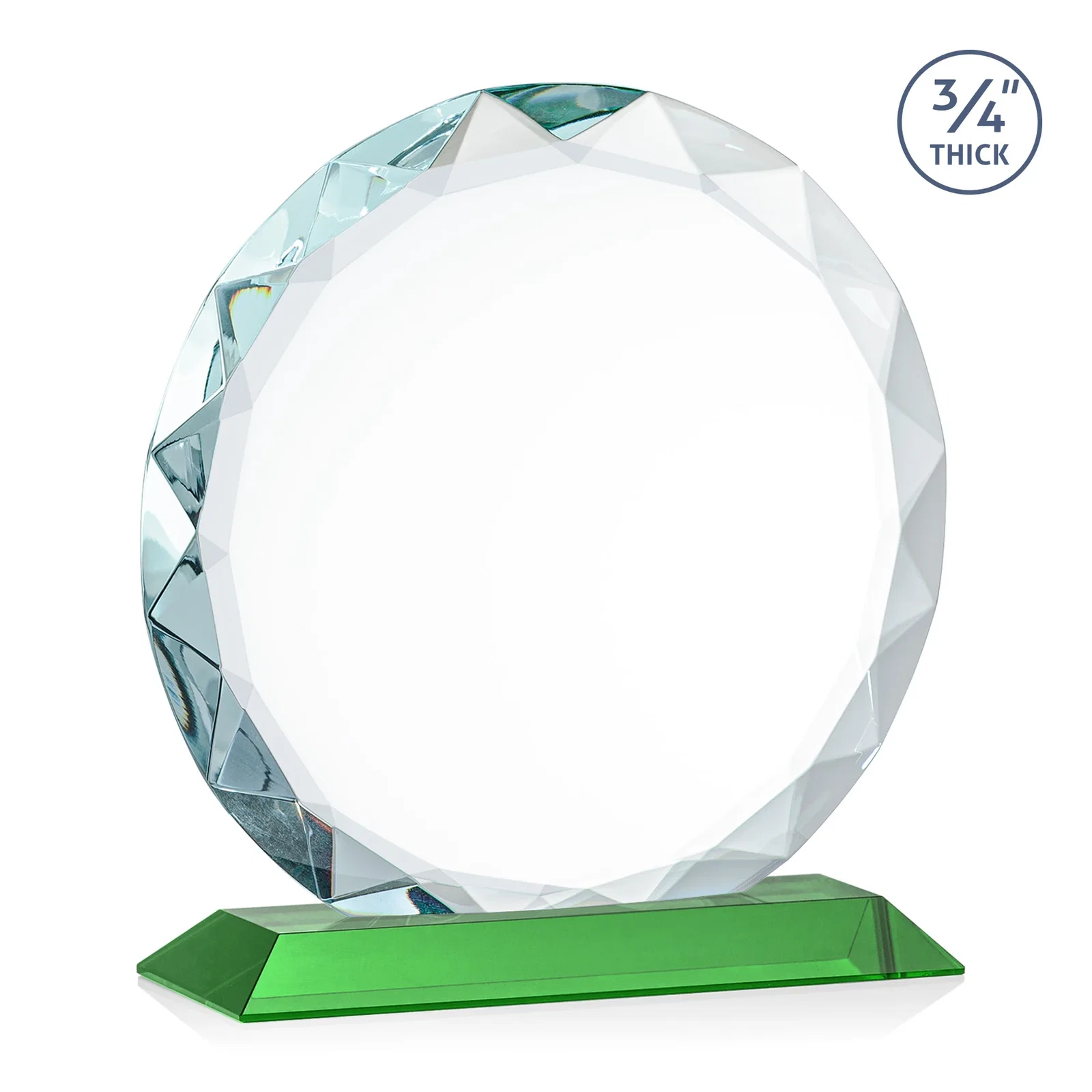 Custom printed Starfire Crystal Award With Gemstone Facets on a Wood or Crystal Base, with your logo for retirement presentations