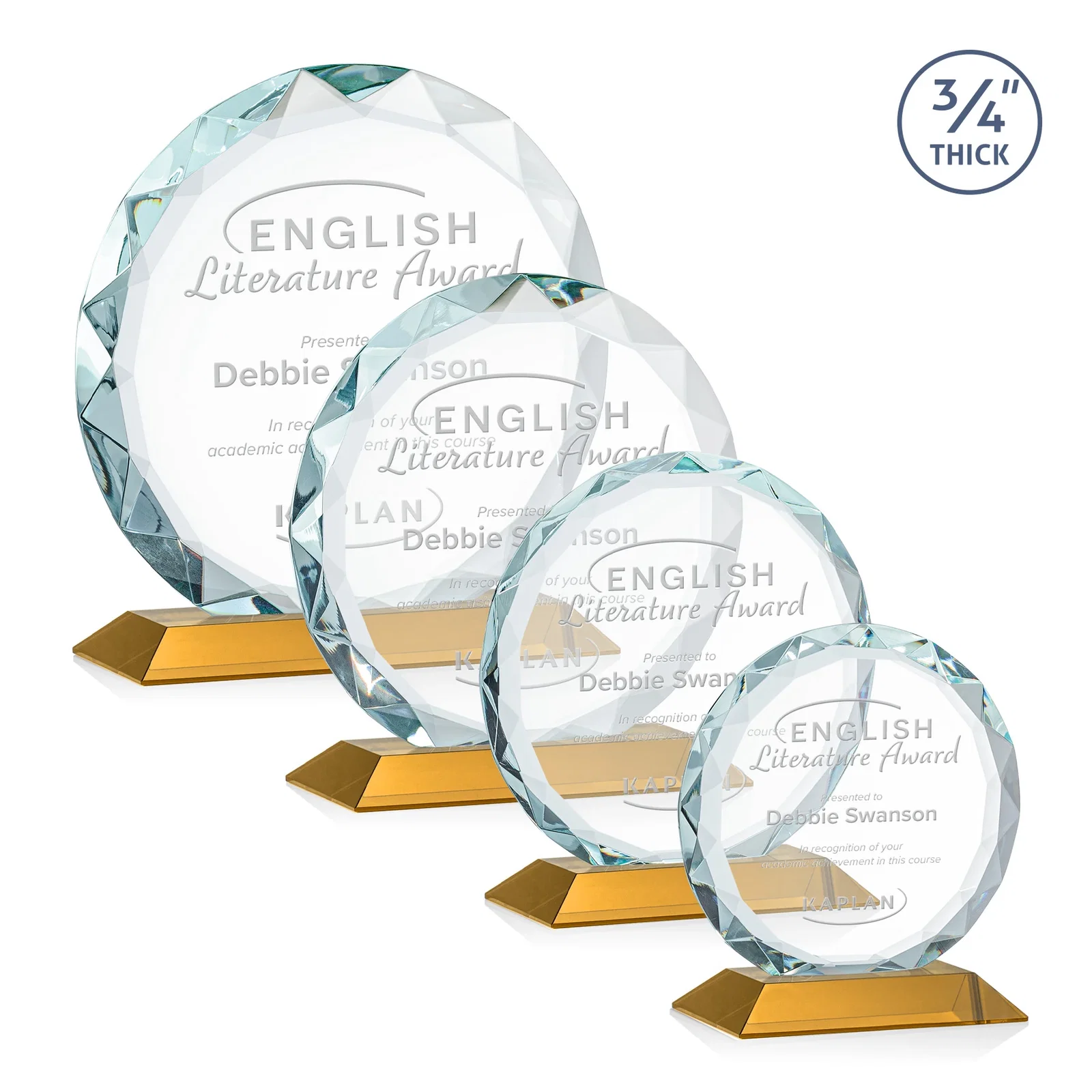 Personalized Starfire Crystal Award With Gemstone Facets on a Wood or Crystal Base for corporate award ceremonies