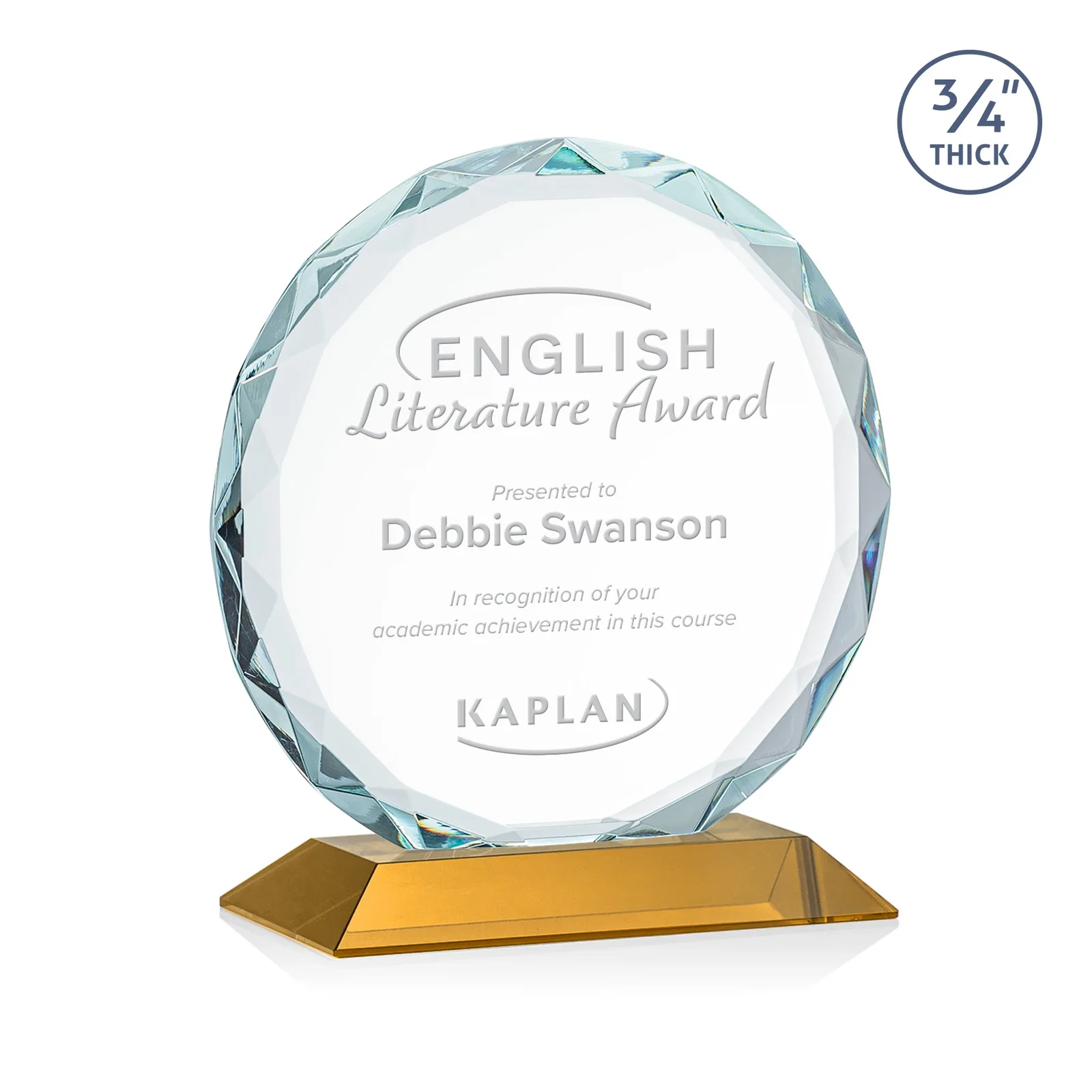 Personalized Starfire Crystal Award With Gemstone Facets on a Wood or Crystal Base for sales achievement awards
