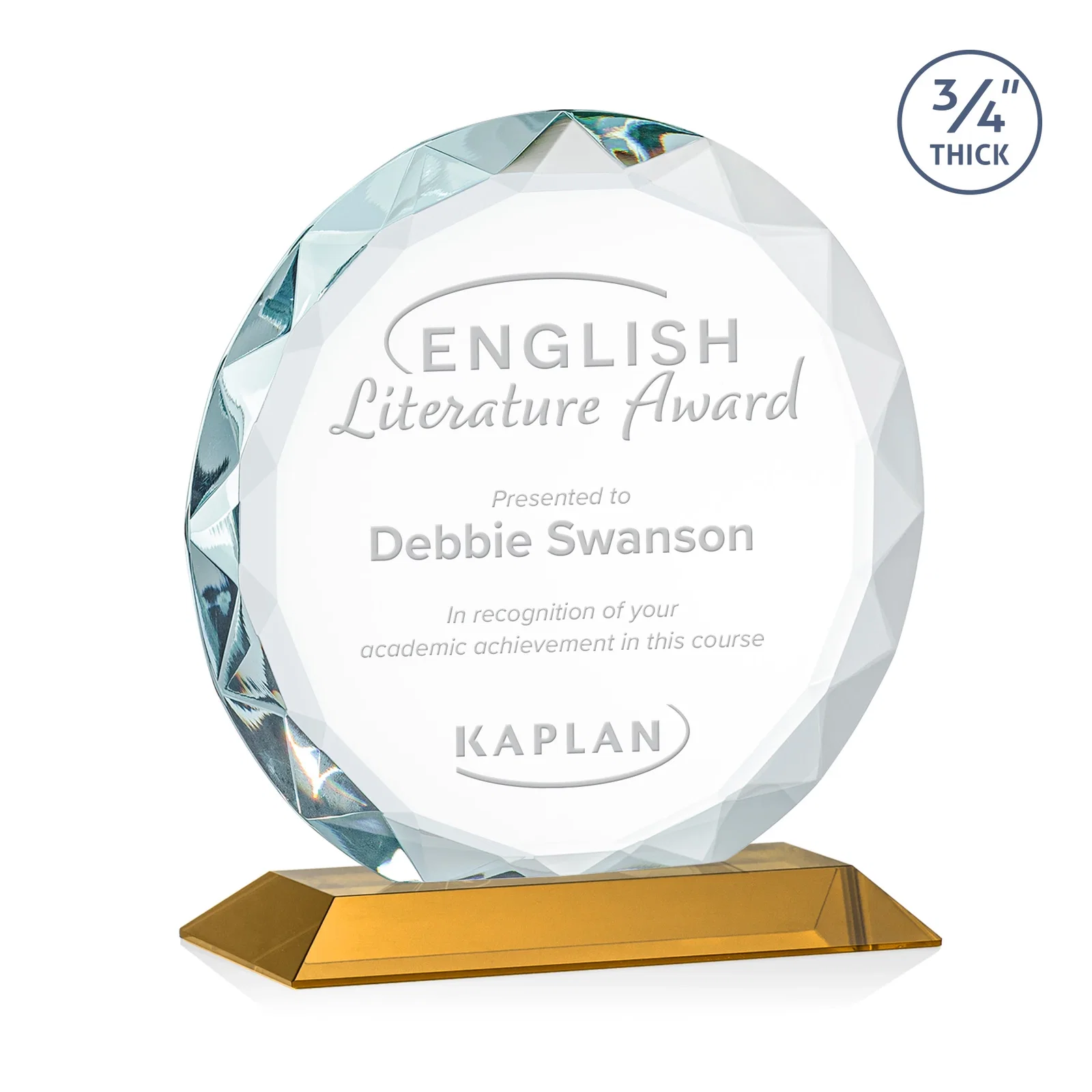 Personalized Starfire Crystal Award With Gemstone Facets on a Wood or Crystal Base for retirement presentations