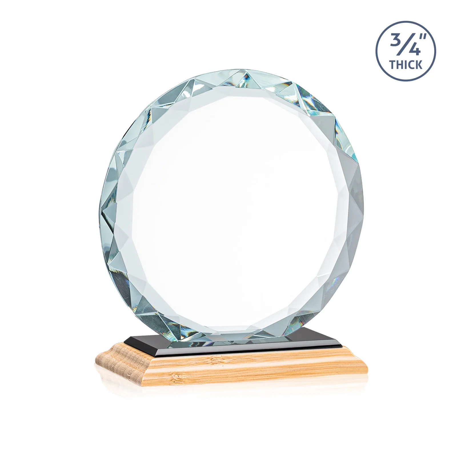 Custom engraved Starfire Crystal Award With Gemstone Facets on a Wood or Crystal Base, with your logo for service anniversary gifts