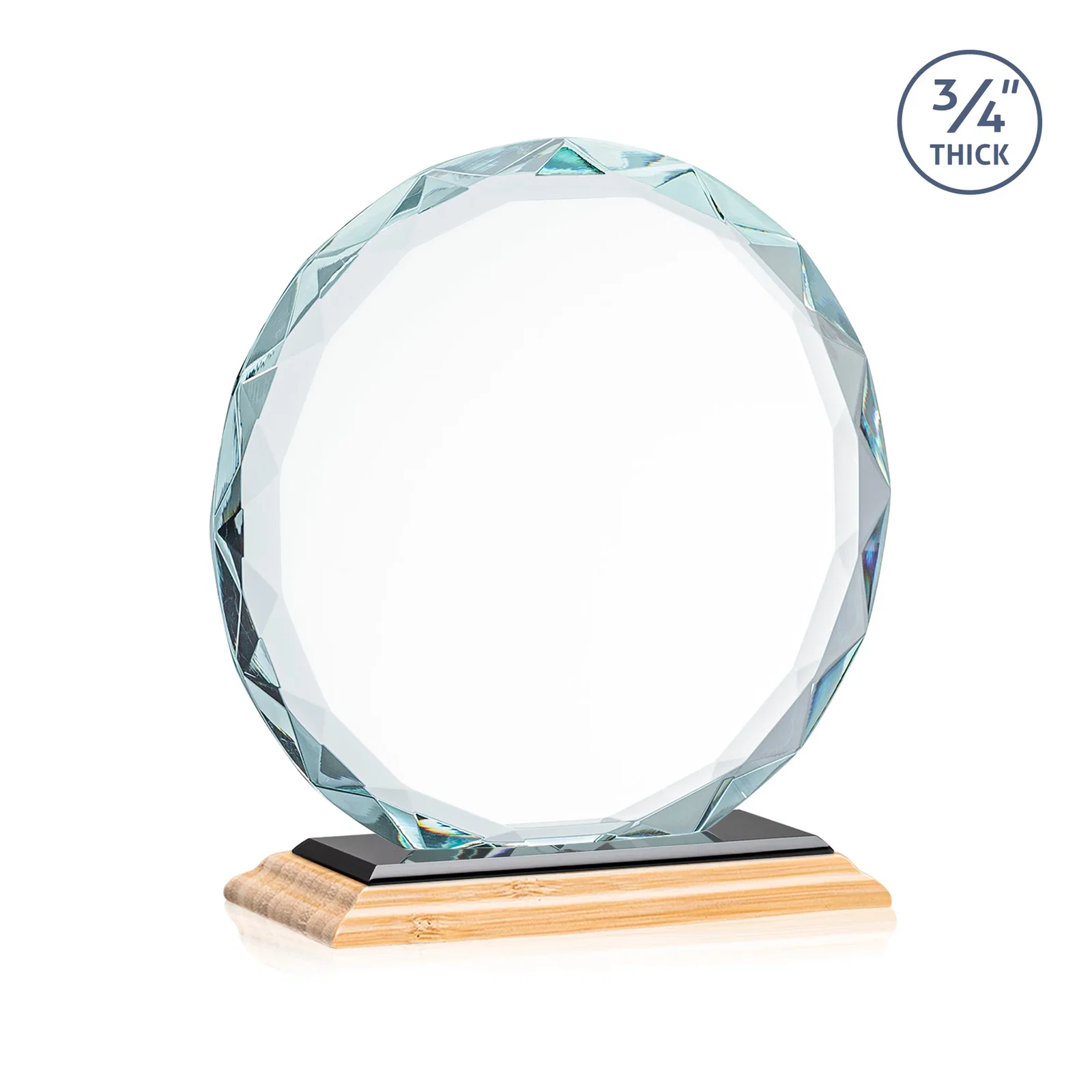 Custom engraved Starfire Crystal Award With Gemstone Facets on a Wood or Crystal Base, with your logo for sales achievement awards