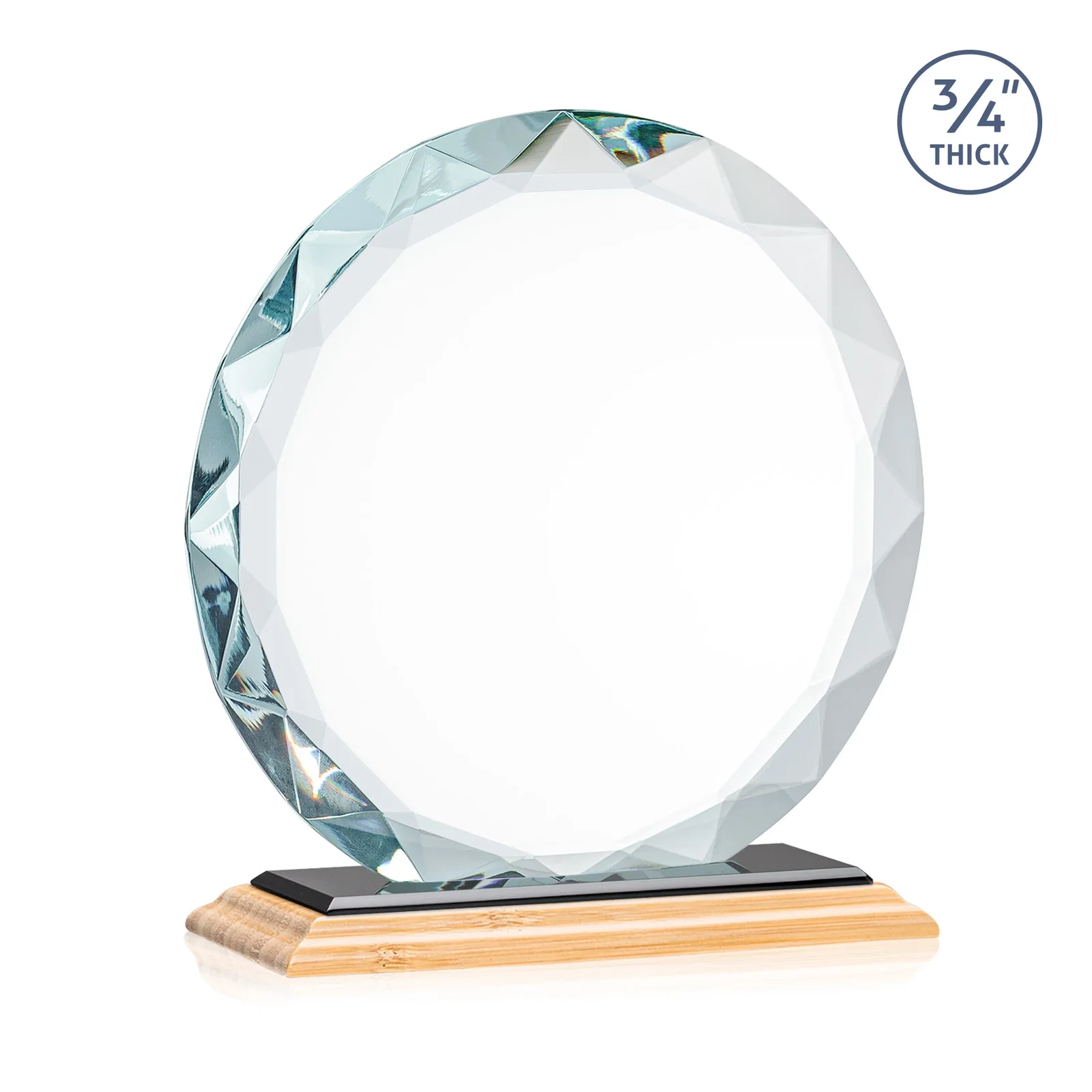 Custom engraved Starfire Crystal Award With Gemstone Facets on a Wood or Crystal Base, with your logo for retirement presentations