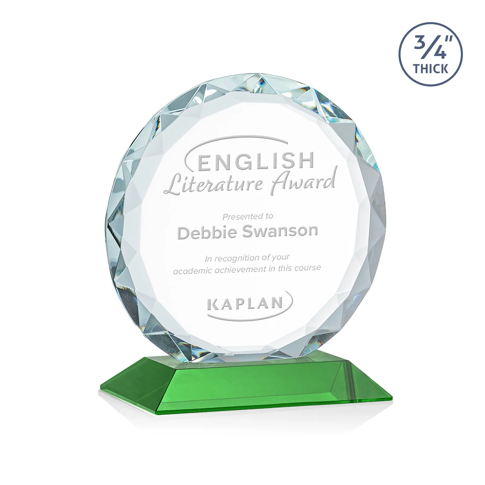 Personalized Starfire Crystal Award With Gemstone Facets on a Wood or Crystal Base for graduation ceremonies