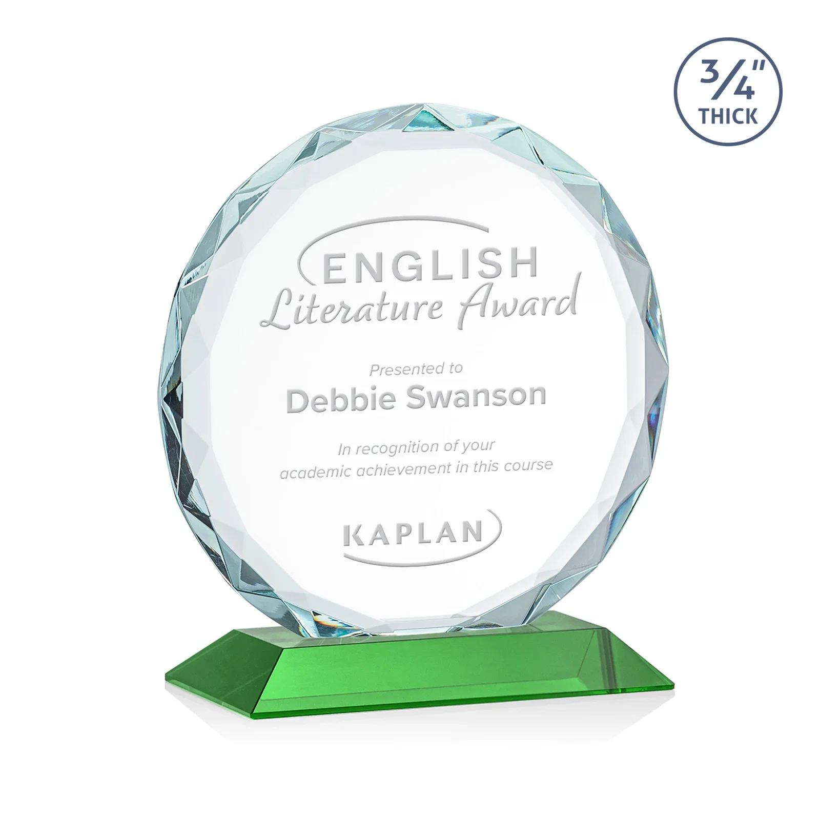 Personalized Starfire Crystal Award With Gemstone Facets on a Wood or Crystal Base for safety achievement programs