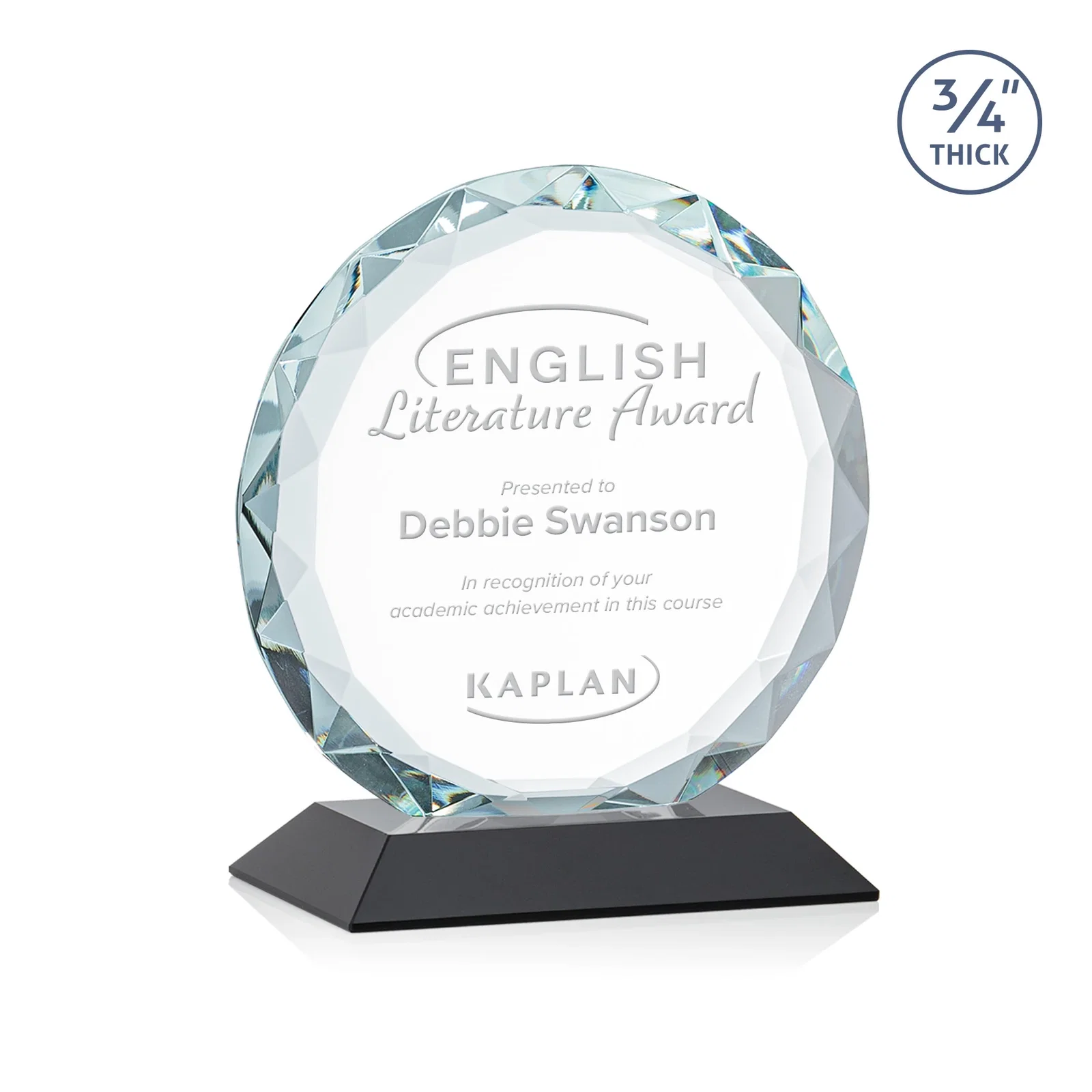 Promotional Starfire Crystal Award With Gemstone Facets on a Wood or Crystal Base for employee recognition