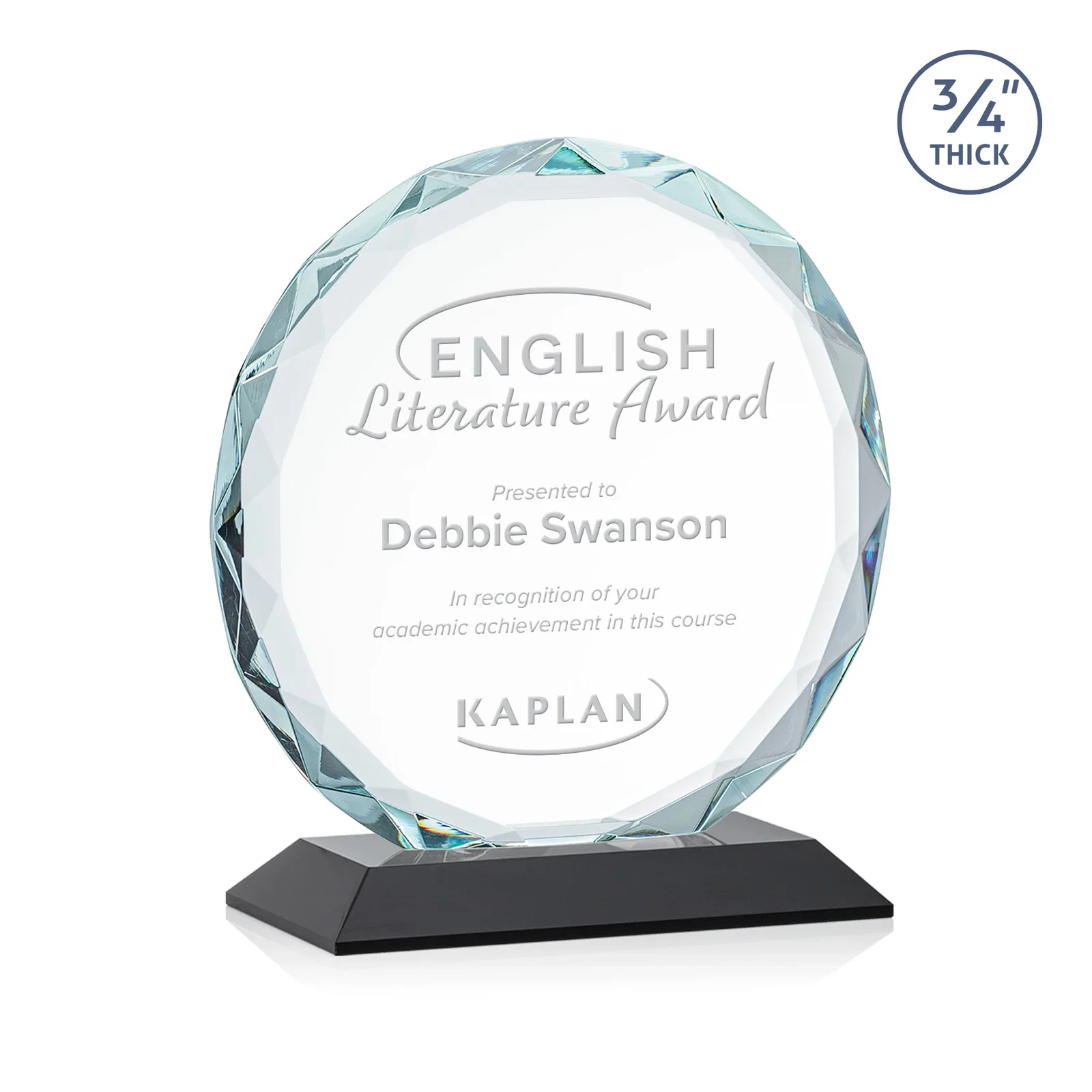 Promotional Starfire Crystal Award With Gemstone Facets on a Wood or Crystal Base for corporate award ceremonies