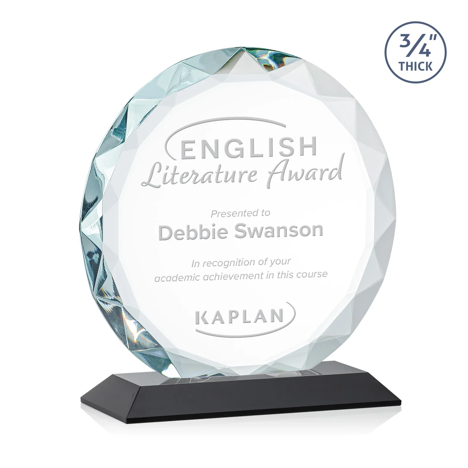 Promotional Starfire Crystal Award With Gemstone Facets on a Wood or Crystal Base for service anniversary gifts