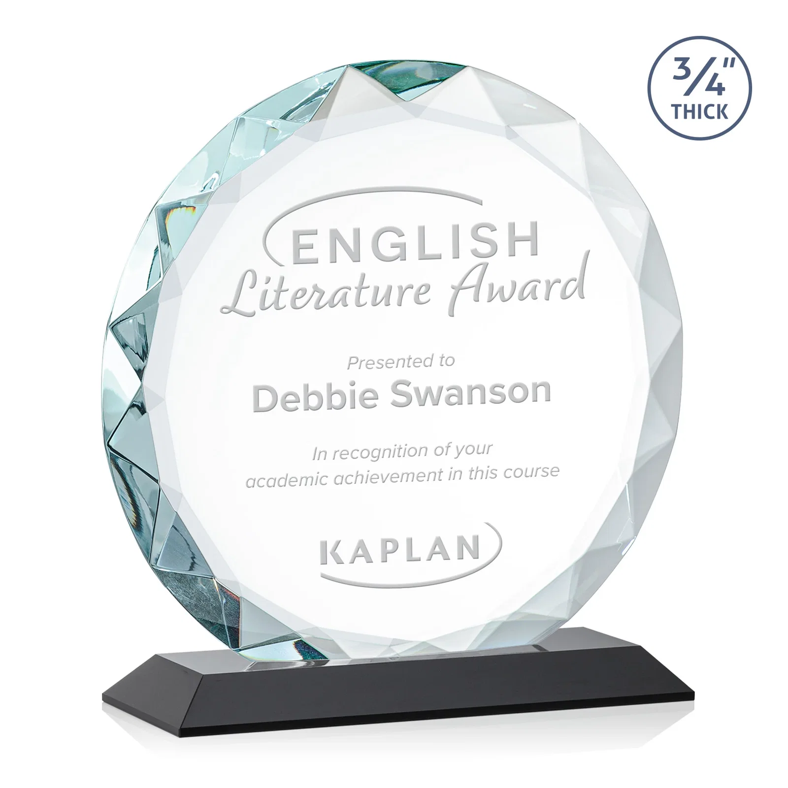 Promotional Starfire Crystal Award With Gemstone Facets on a Wood or Crystal Base for sales achievement awards