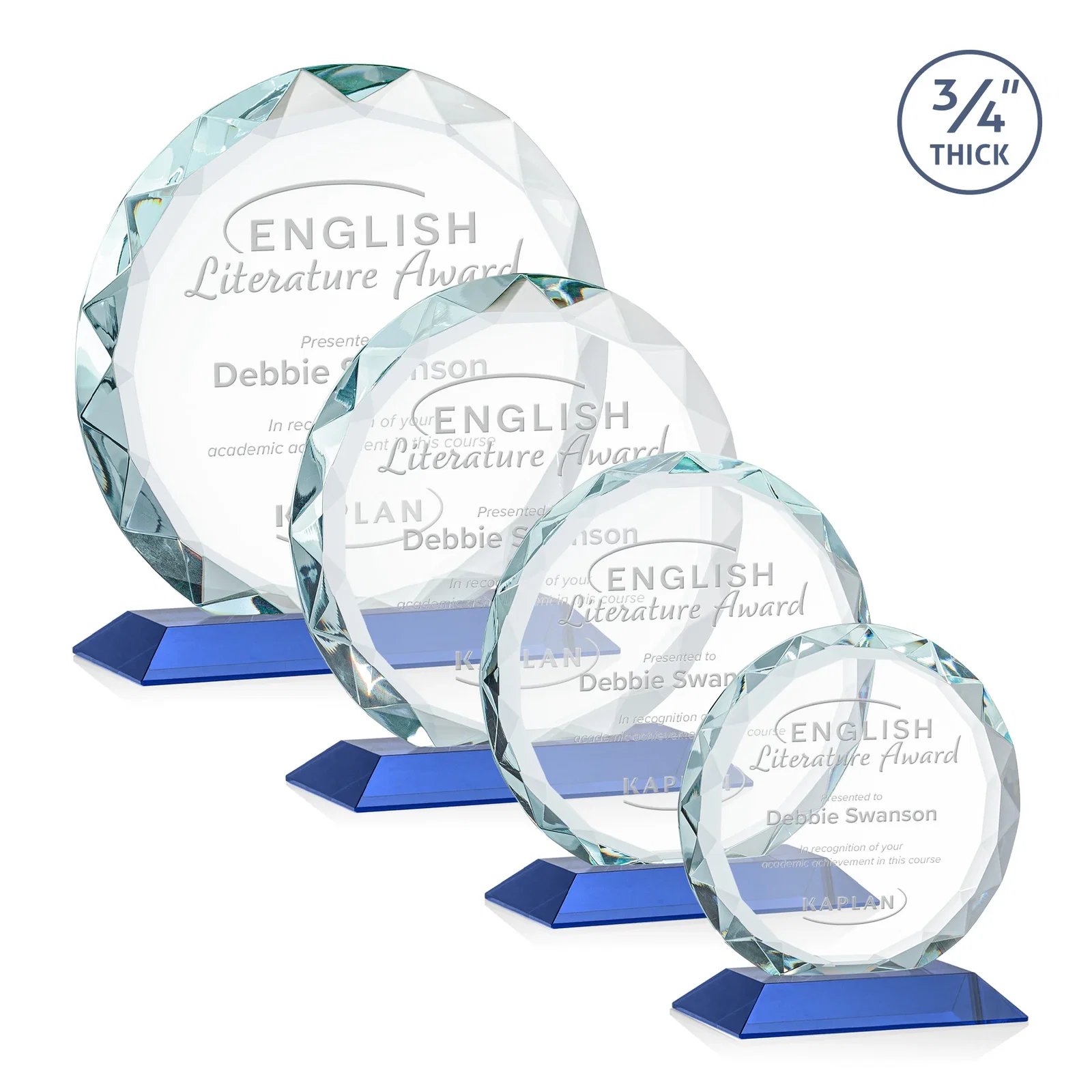 Promotional Starfire Crystal Award With Gemstone Facets on a Wood or Crystal Base for retirement presentations