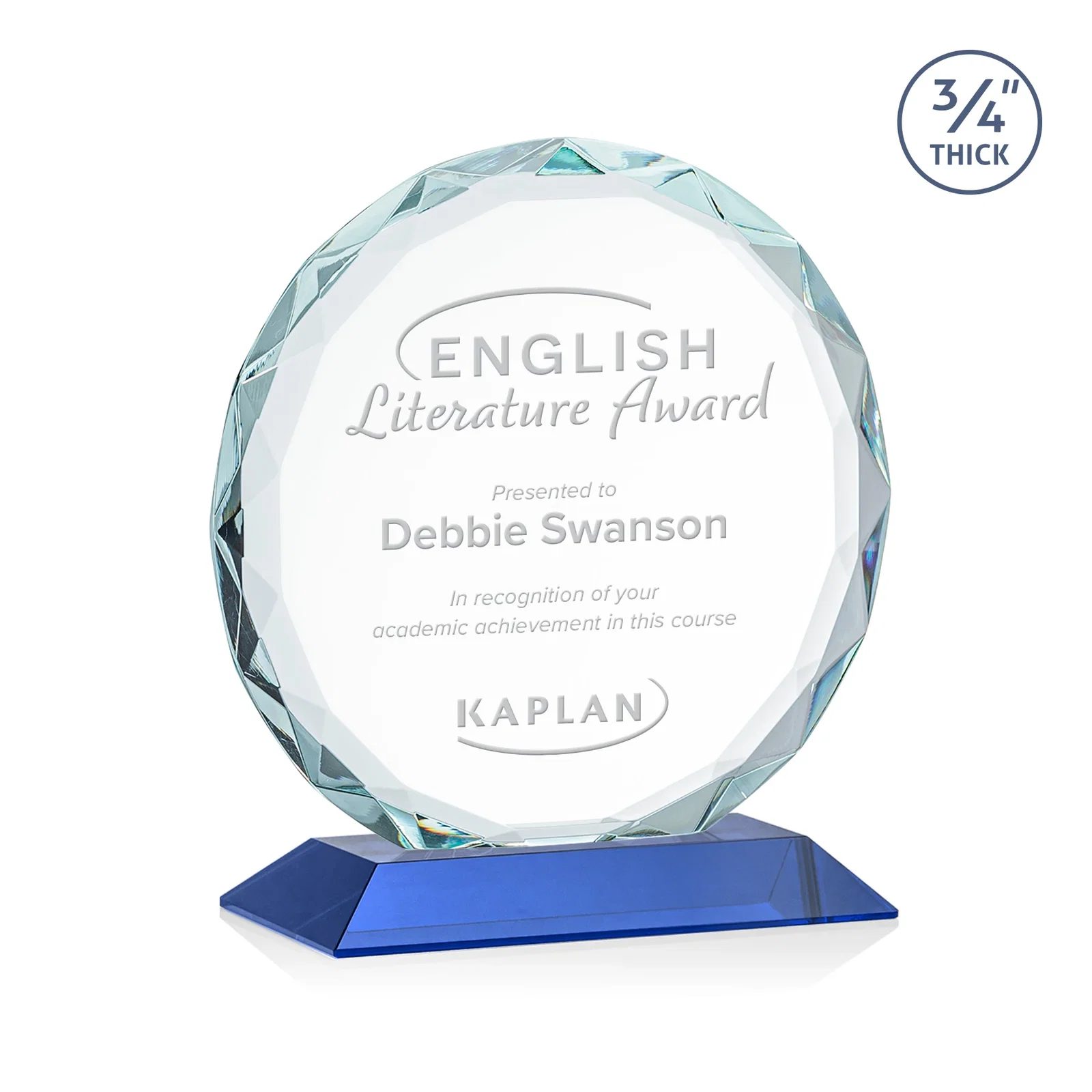 Promotional Starfire Crystal Award With Gemstone Facets on a Wood or Crystal Base for donor appreciation