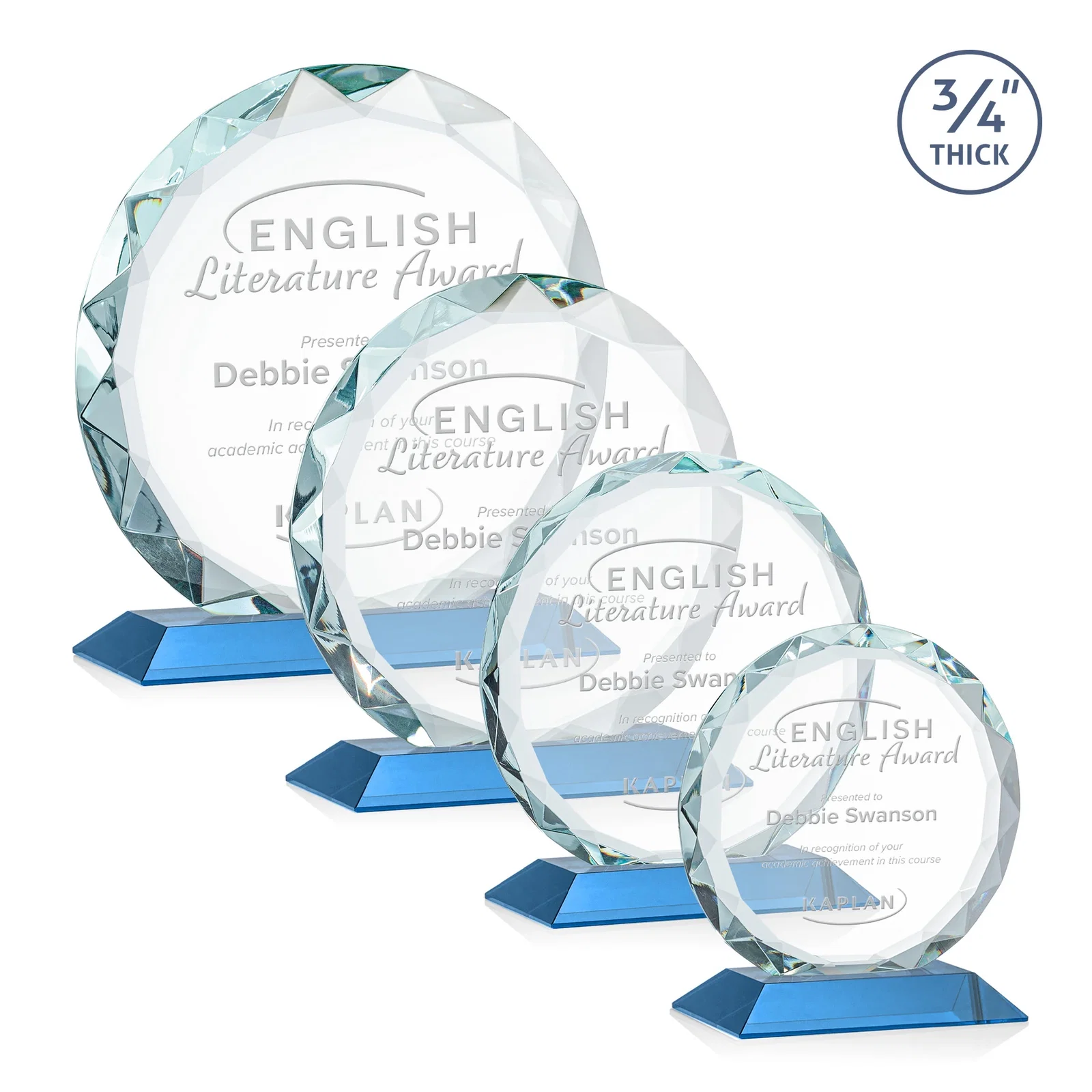 Branded Starfire Crystal Award With Gemstone Facets on a Wood or Crystal Base for service anniversary gifts