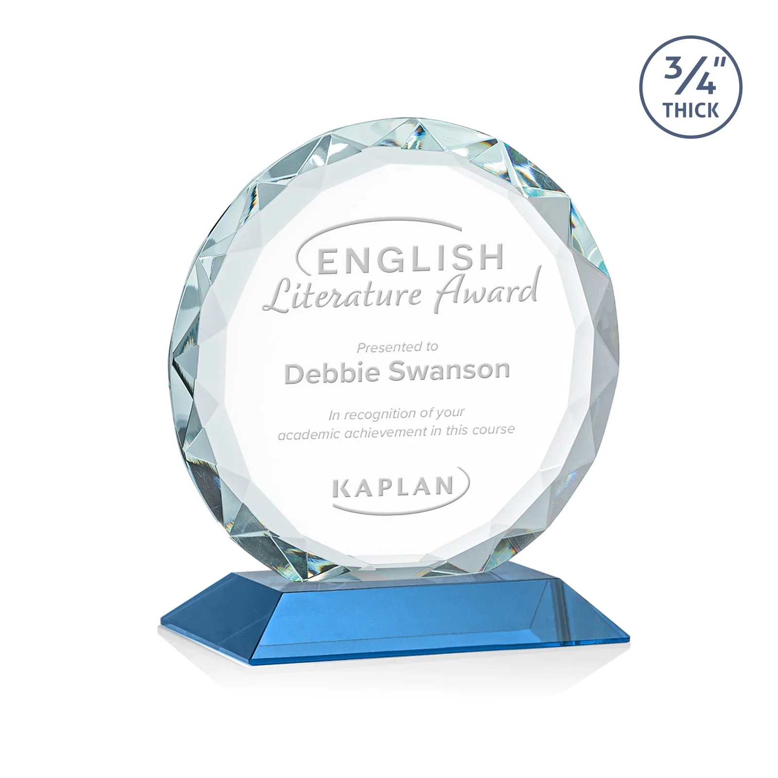 Branded Starfire Crystal Award With Gemstone Facets on a Wood or Crystal Base for sales achievement awards