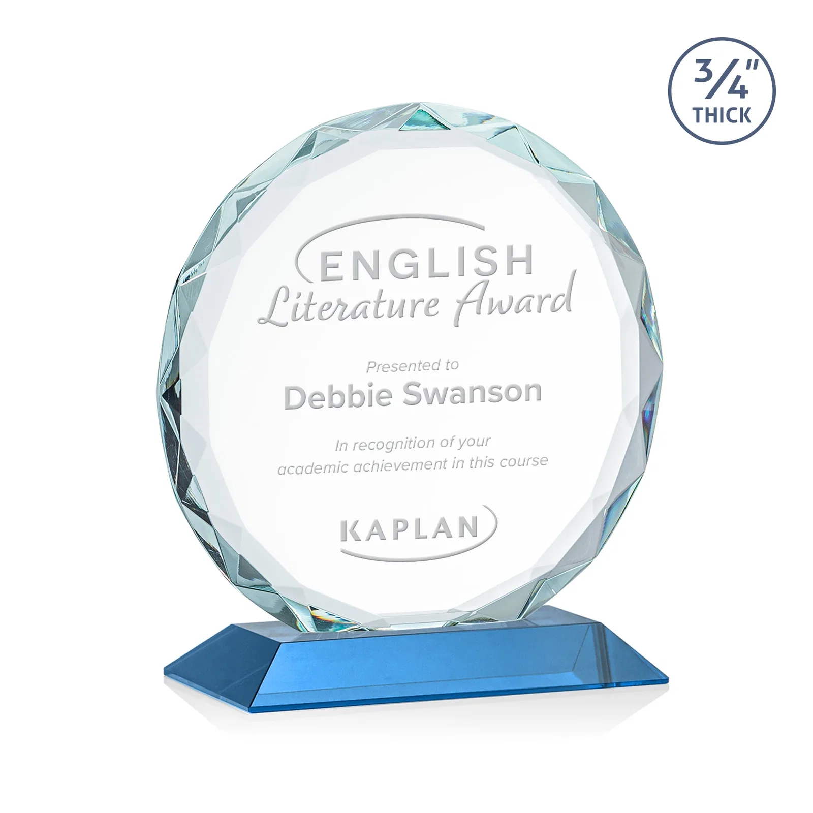 Branded Starfire Crystal Award With Gemstone Facets on a Wood or Crystal Base for retirement presentations