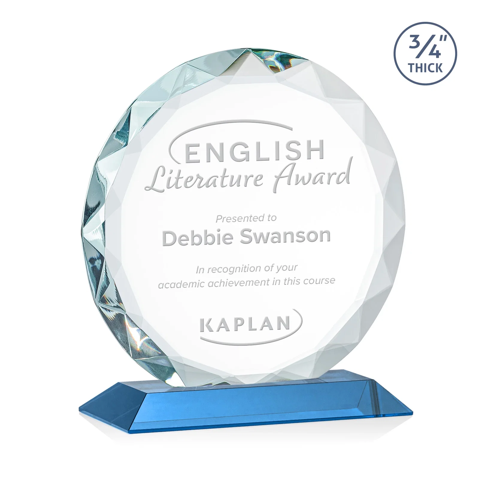 Branded Starfire Crystal Award With Gemstone Facets on a Wood or Crystal Base for team milestone celebrations