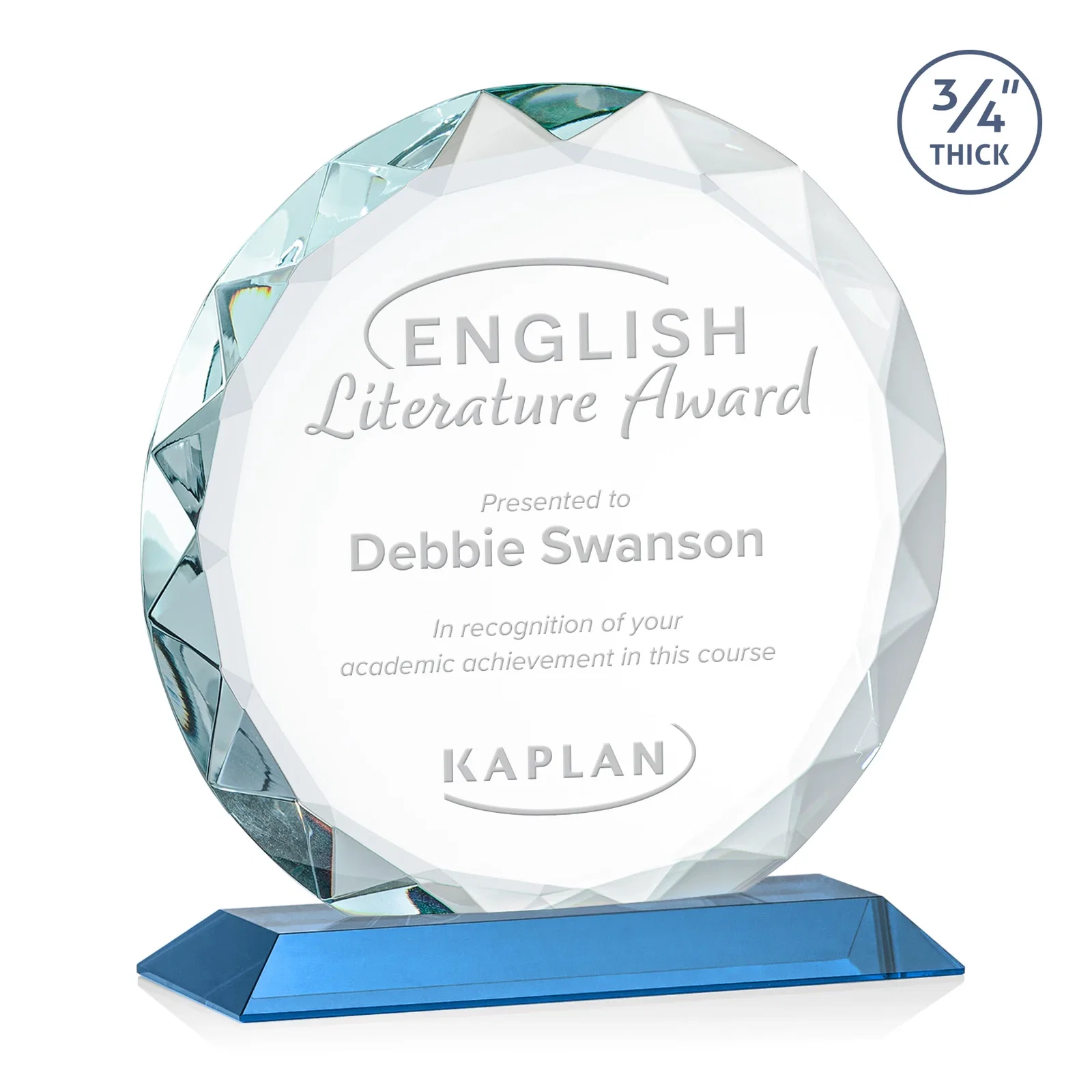 Branded Starfire Crystal Award With Gemstone Facets on a Wood or Crystal Base for donor appreciation
