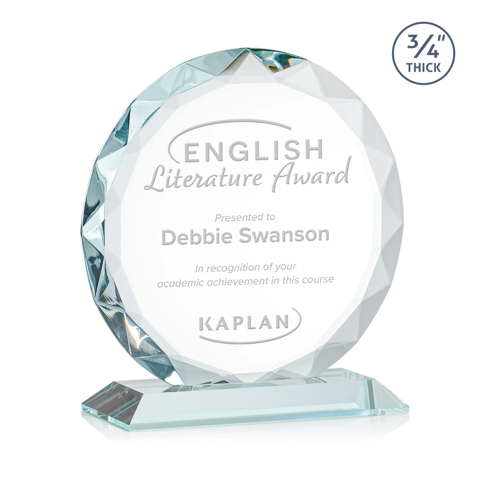 Custom Starfire Crystal Award With Gemstone Facets on a Wood or Crystal Base for retirement presentations