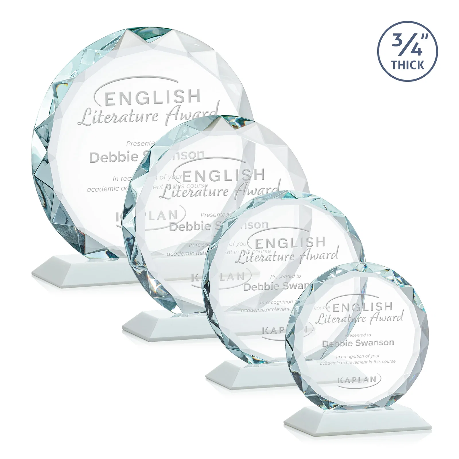 Branded Starfire Crystal Award With Gemstone Facets on a Wood or Crystal Base for graduation ceremonies