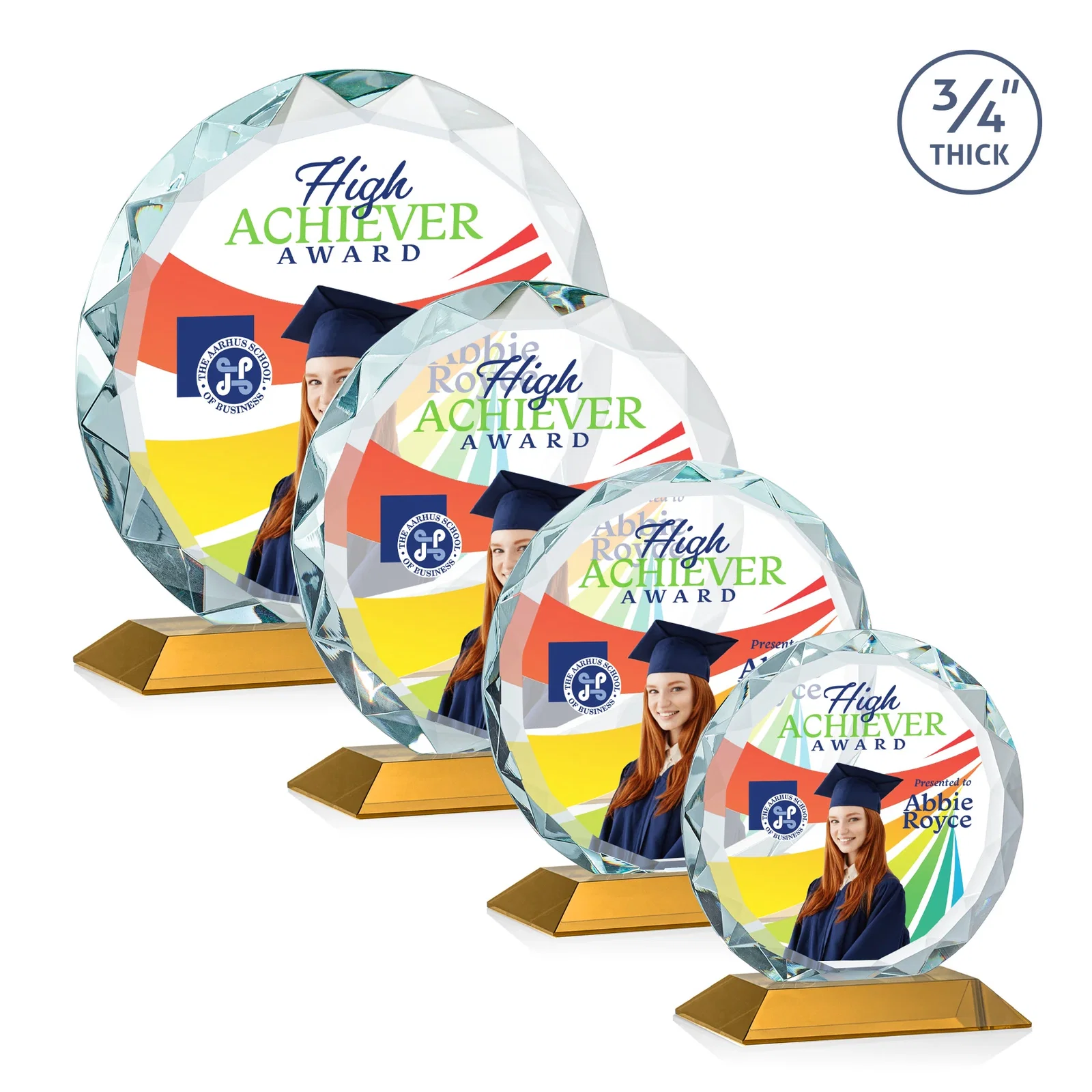 Customized Starfire Crystal Award With Gemstone Facets on a Wood or Crystal Base for employee recognition