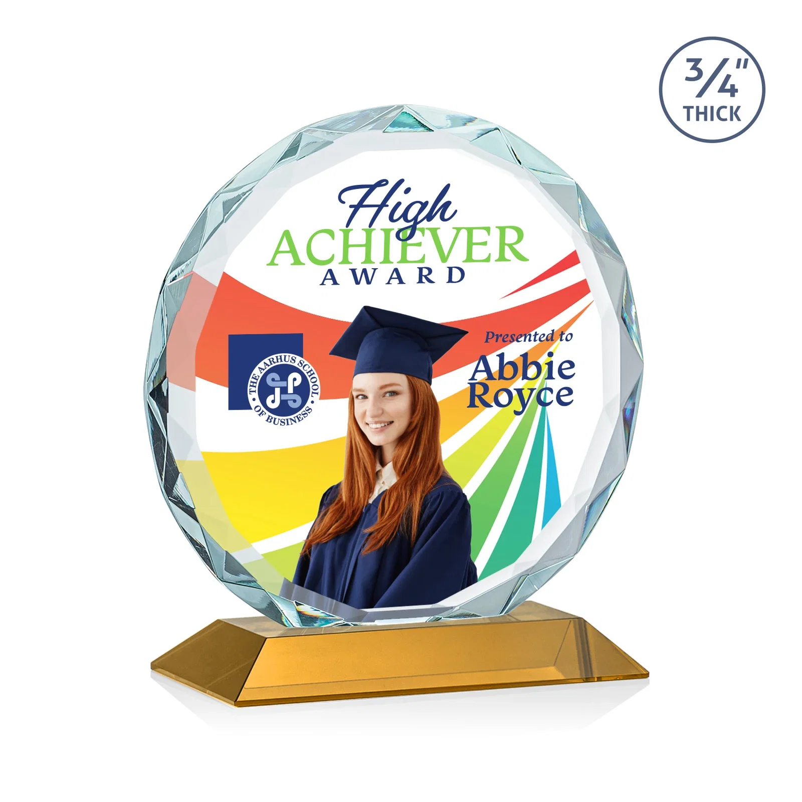 Customized Starfire Crystal Award With Gemstone Facets on a Wood or Crystal Base for service anniversary gifts