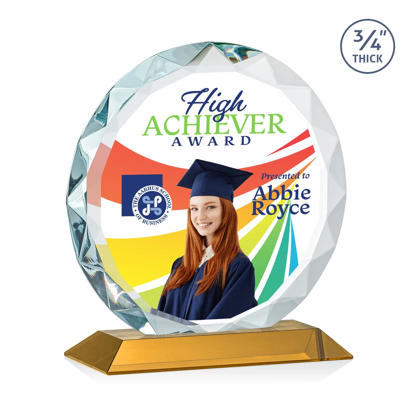Customized Starfire Crystal Award With Gemstone Facets on a Wood or Crystal Base for sales achievement awards