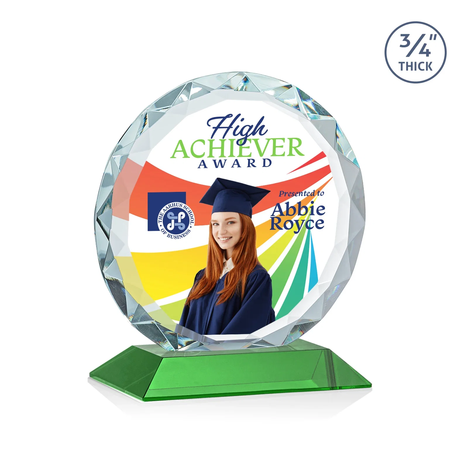 Customized Starfire Crystal Award With Gemstone Facets on a Wood or Crystal Base for donor appreciation