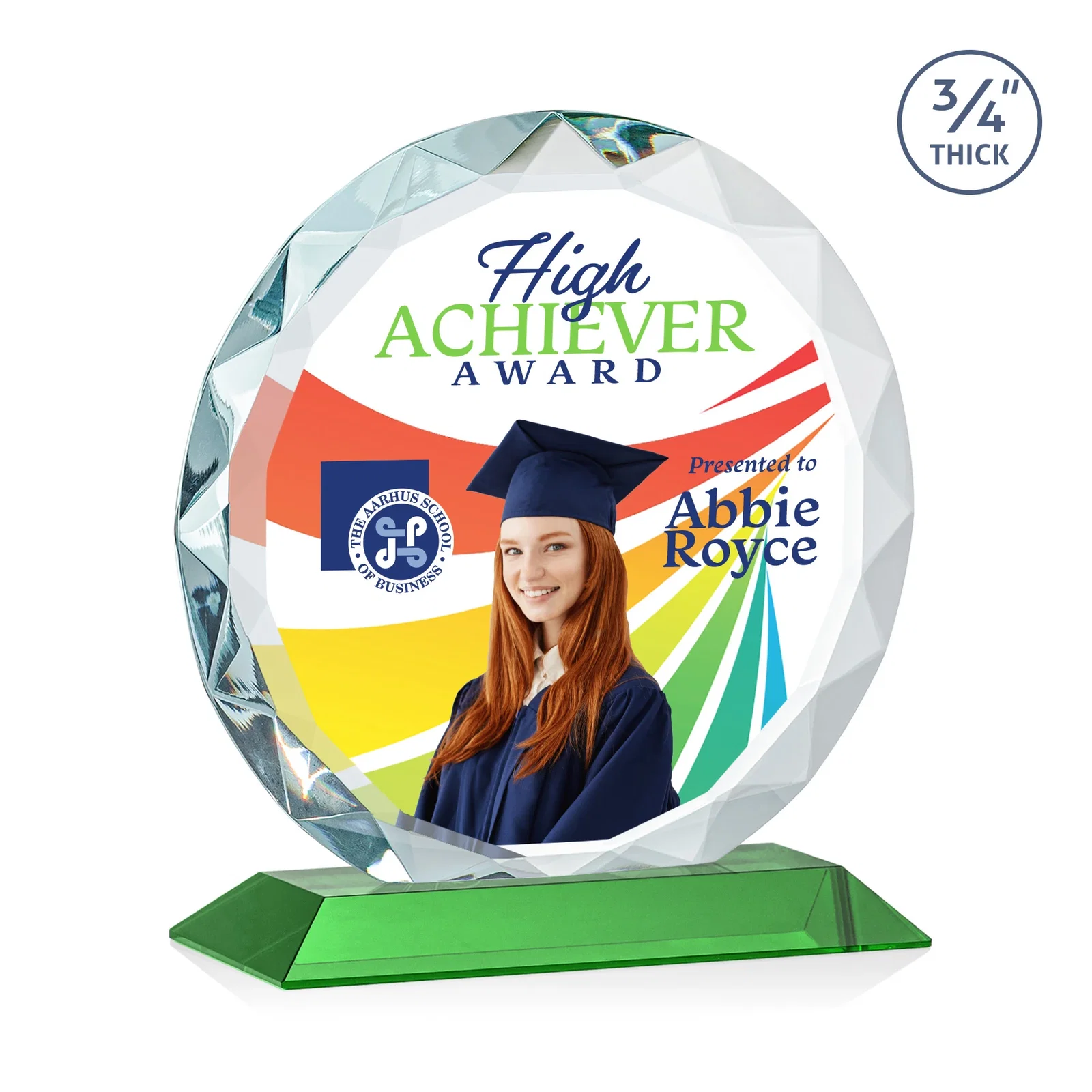 Customized Starfire Crystal Award With Gemstone Facets on a Wood or Crystal Base for safety achievement programs