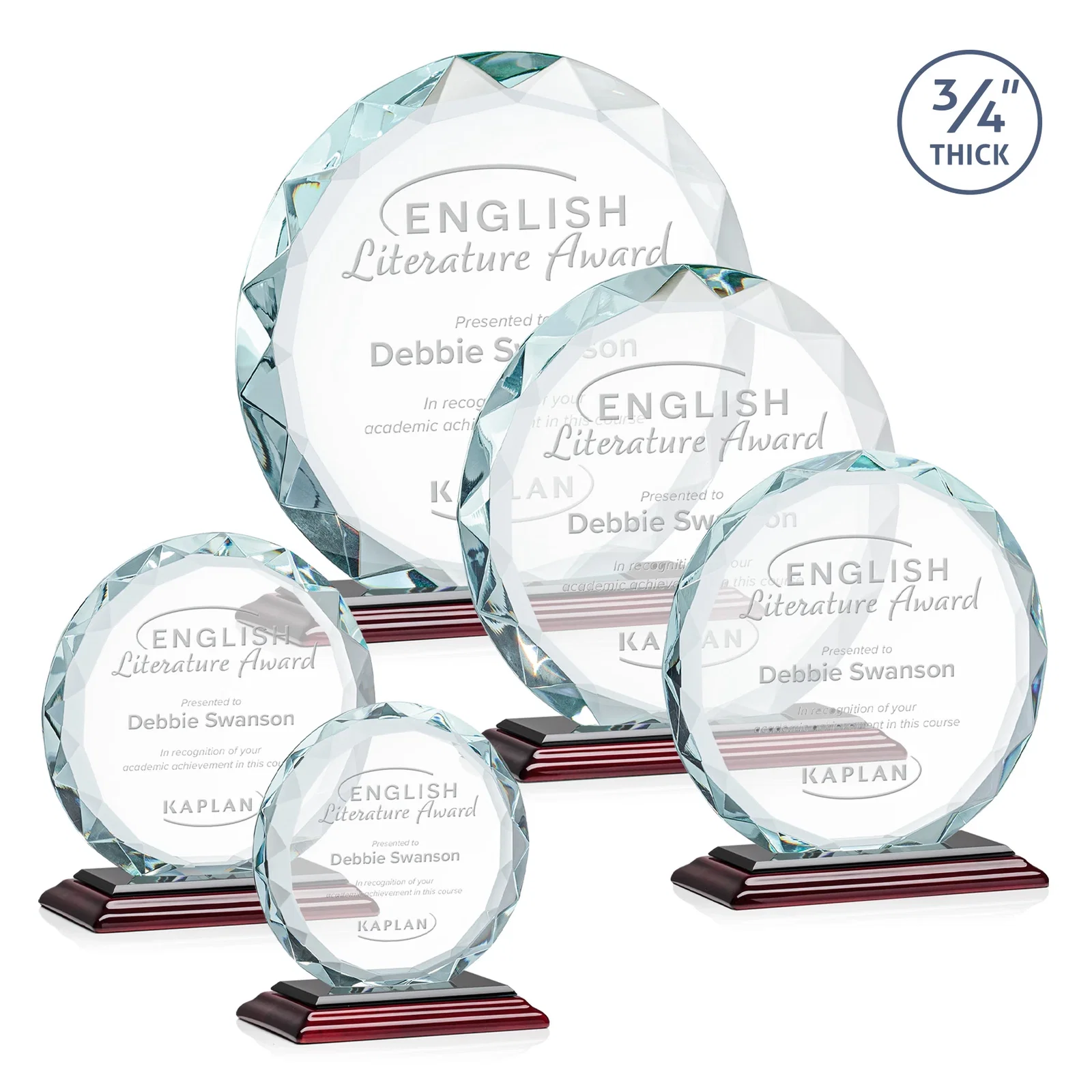Custom Starfire Crystal Award With Gemstone Facets on a Wood or Crystal Base for graduation ceremonies