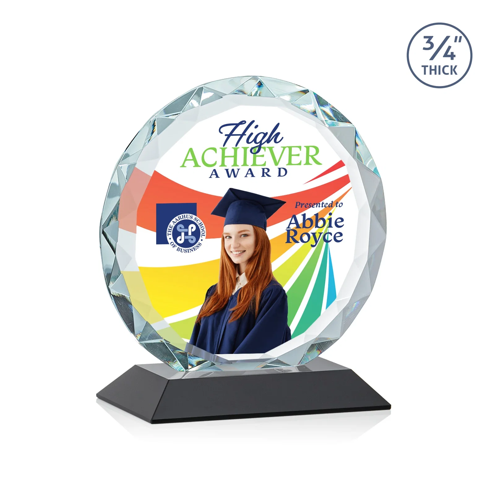 Customized Starfire Crystal Award With Gemstone Facets on a Wood or Crystal Base for company anniversary events