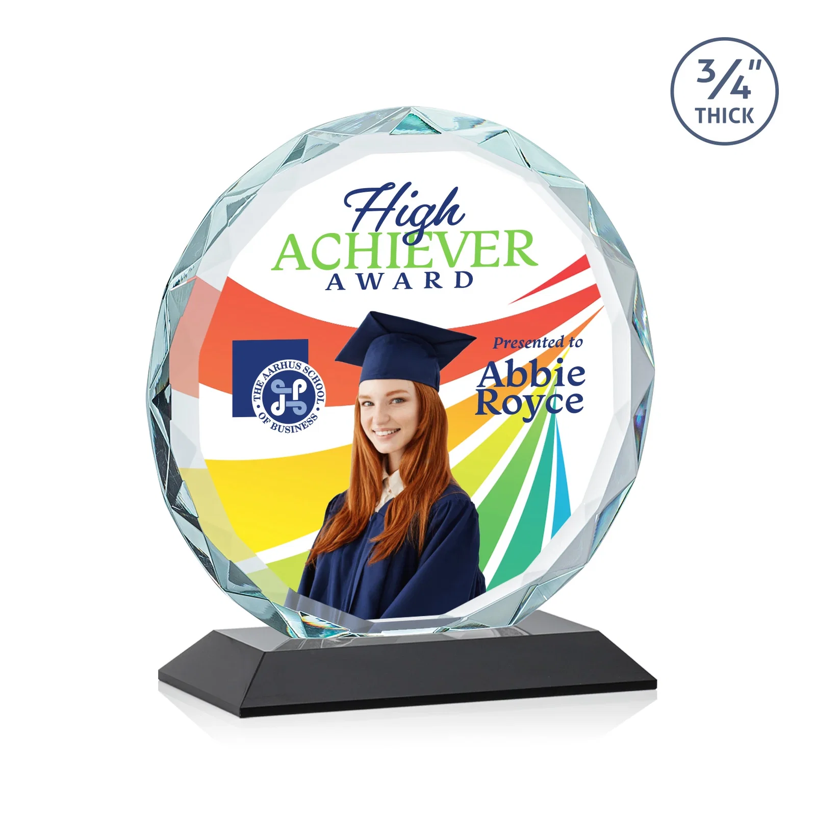 Custom engraved Starfire Crystal Award With Gemstone Facets on a Wood or Crystal Base for employee recognition