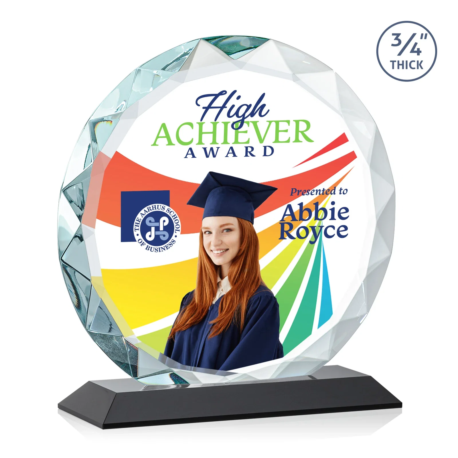 Custom engraved Starfire Crystal Award With Gemstone Facets on a Wood or Crystal Base for service anniversary gifts