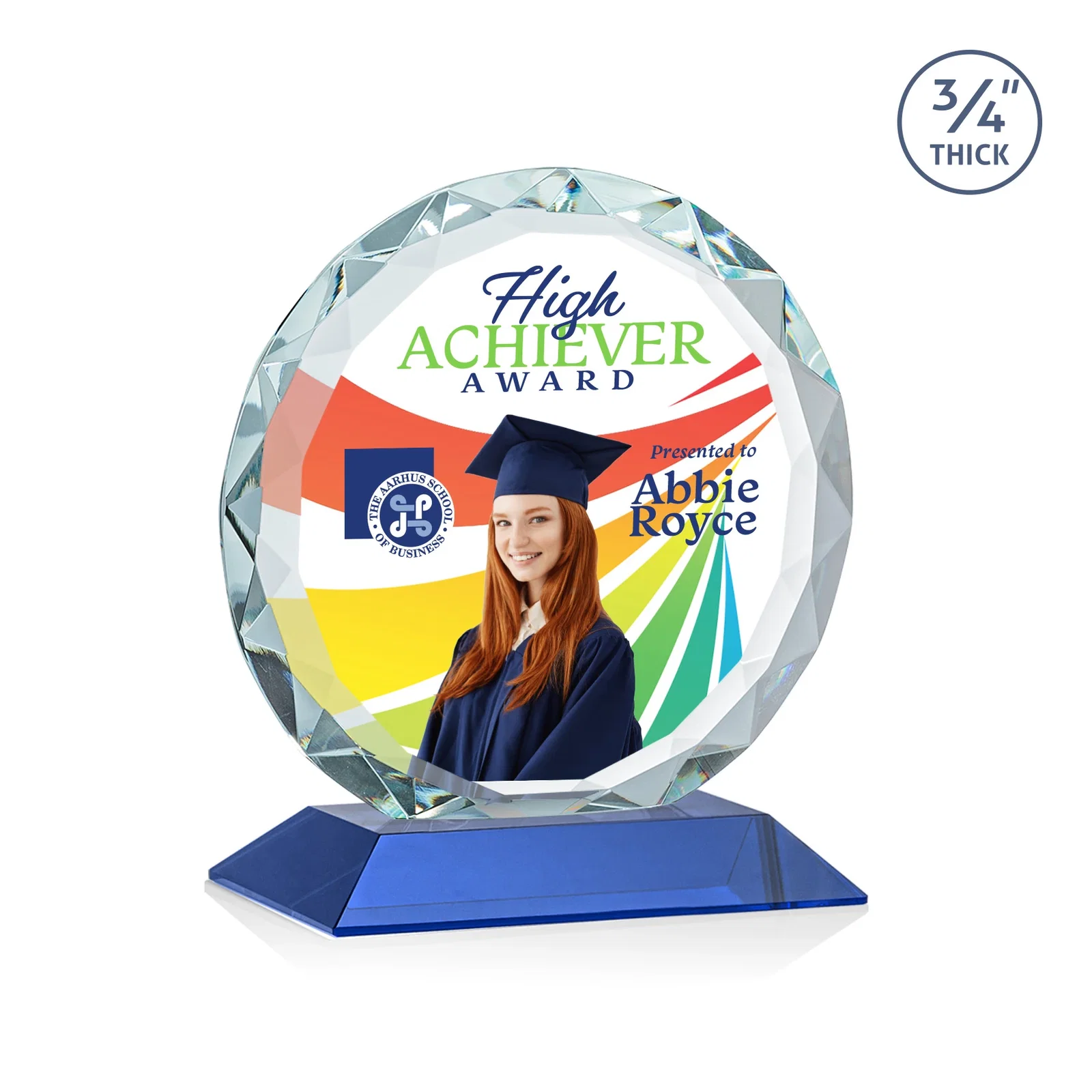 Custom engraved Starfire Crystal Award With Gemstone Facets on a Wood or Crystal Base for retirement presentations