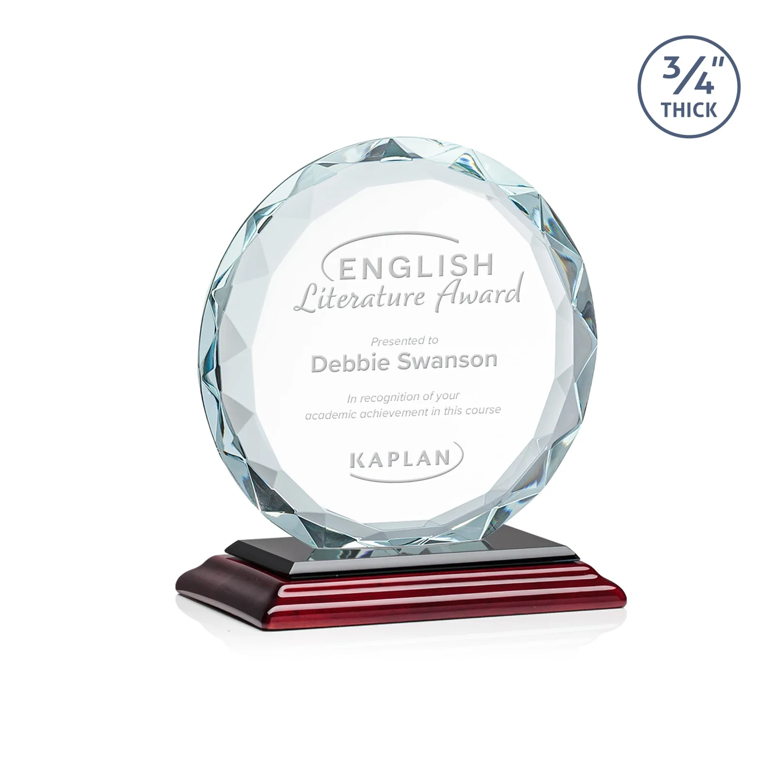 Custom Starfire Crystal Award With Gemstone Facets on a Wood or Crystal Base for safety achievement programs