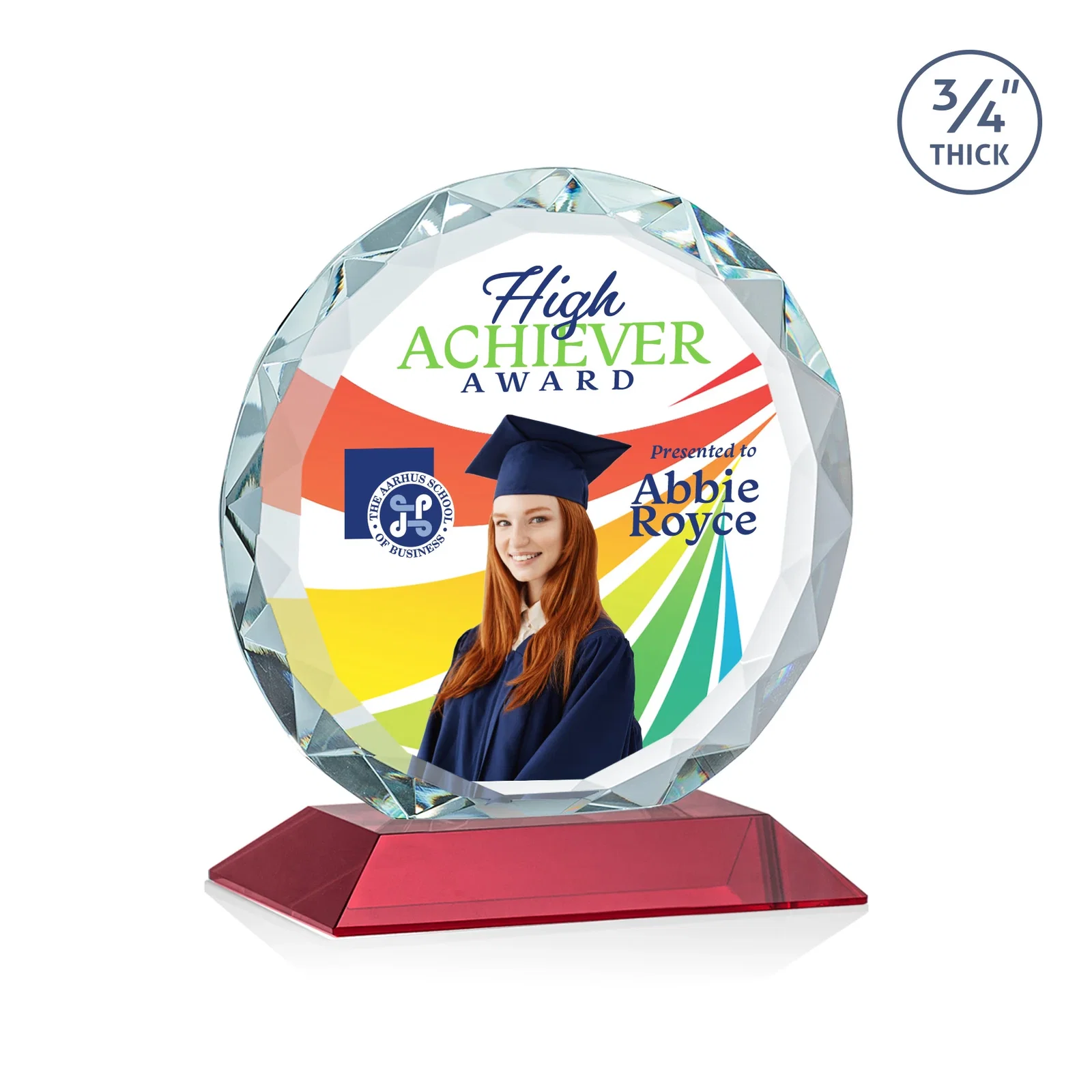 Custom engraved Starfire Crystal Award With Gemstone Facets on a Wood or Crystal Base for volunteer appreciation