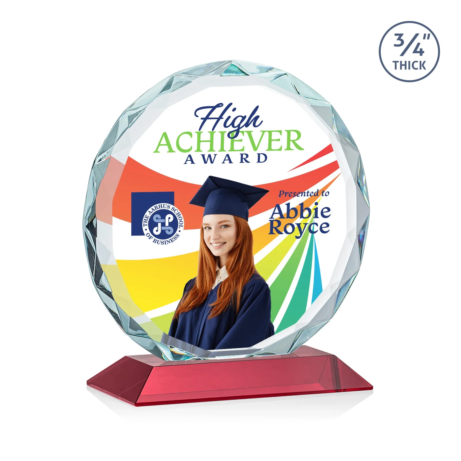 Custom engraved Starfire Crystal Award With Gemstone Facets on a Wood or Crystal Base for dealer and partner awards